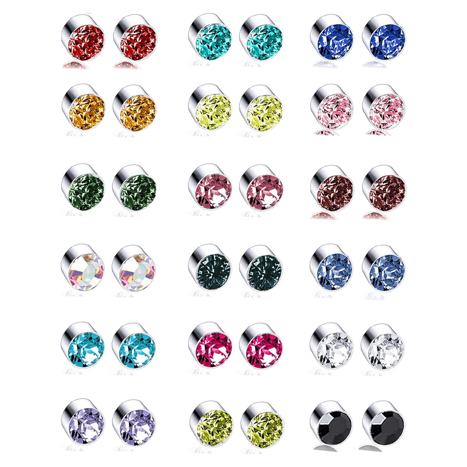 Pendientes Magnéticos Falsos Tornito 18 Pares CZ 4mm 6mm