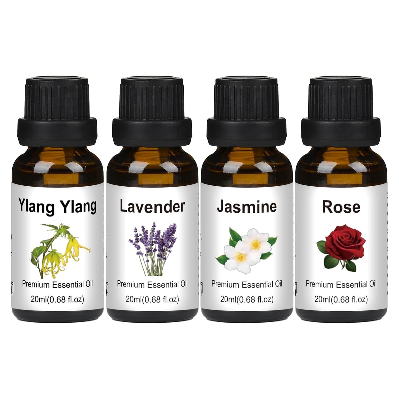 Set de Aceites Esenciales Puros BISIRBAT 20ml x4 - Ylang Ylang, Lavanda, Jazmín, Rosa