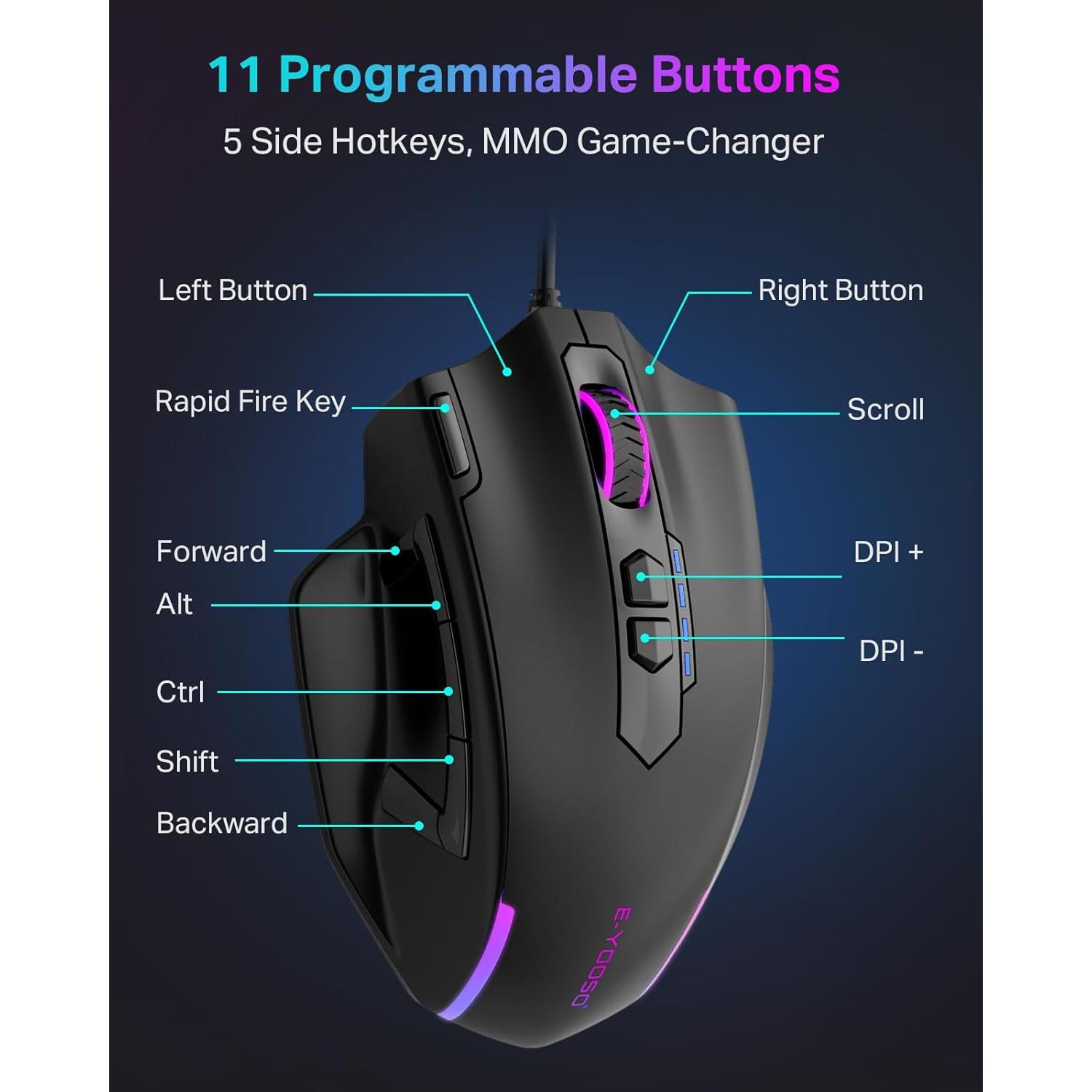 Ratón Gaming E-YOOSO X-41 con Cable, 12400 DPI, 11 Botones