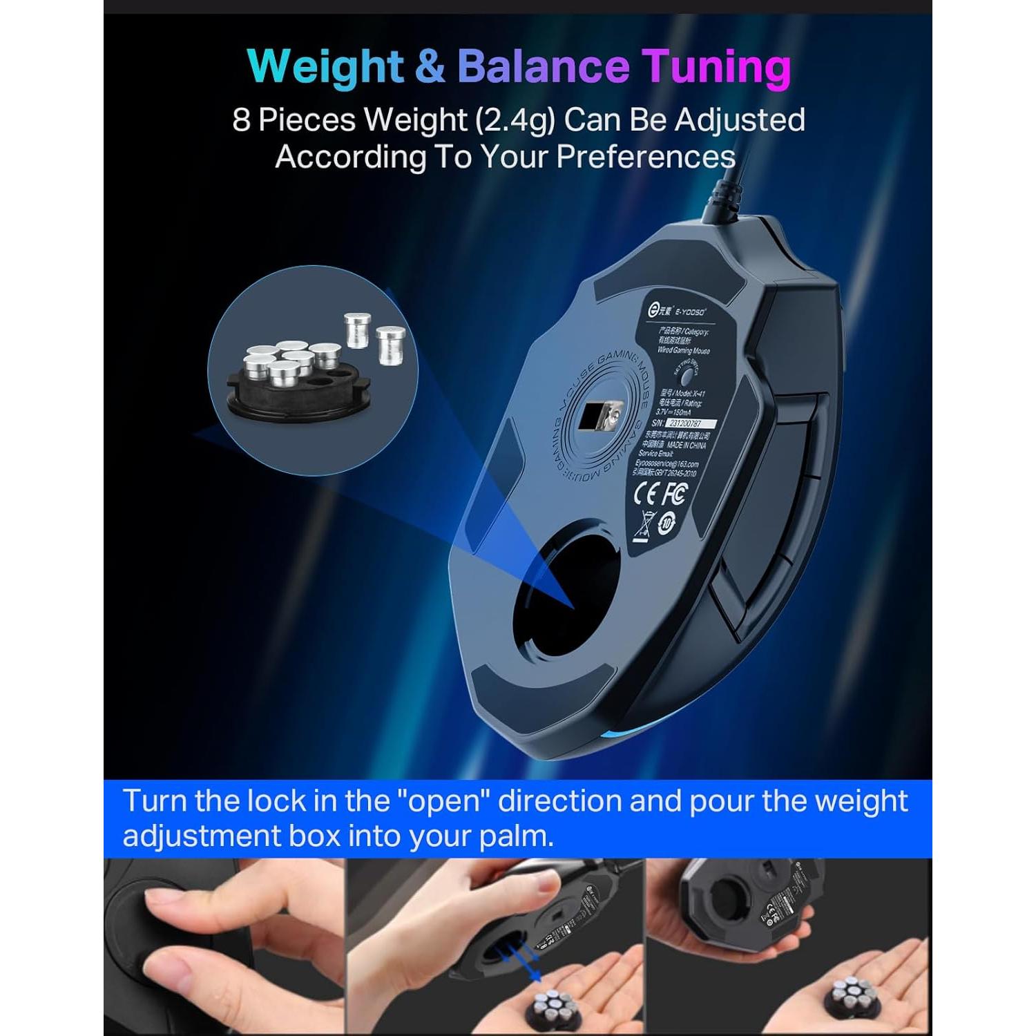 Ratón Gaming E-YOOSO X-41 con Cable, 12400 DPI, 11 Botones