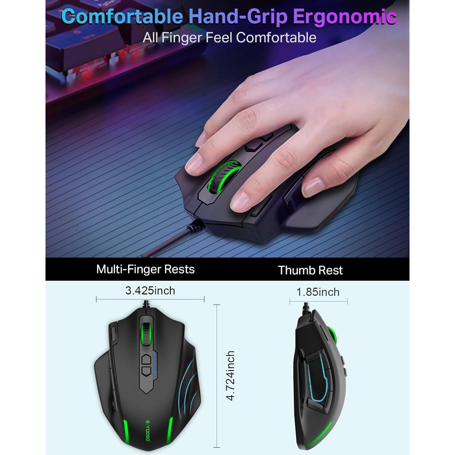 Ratón Gaming E-YOOSO X-41 con Cable, 12400 DPI, 11 Botones