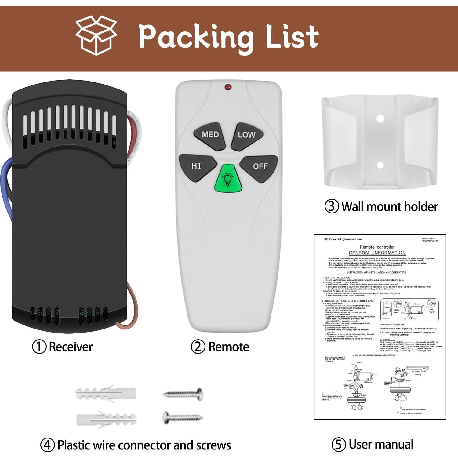 Control Remoto Universal para Ventilador de Techo FEKOTS RC-53T