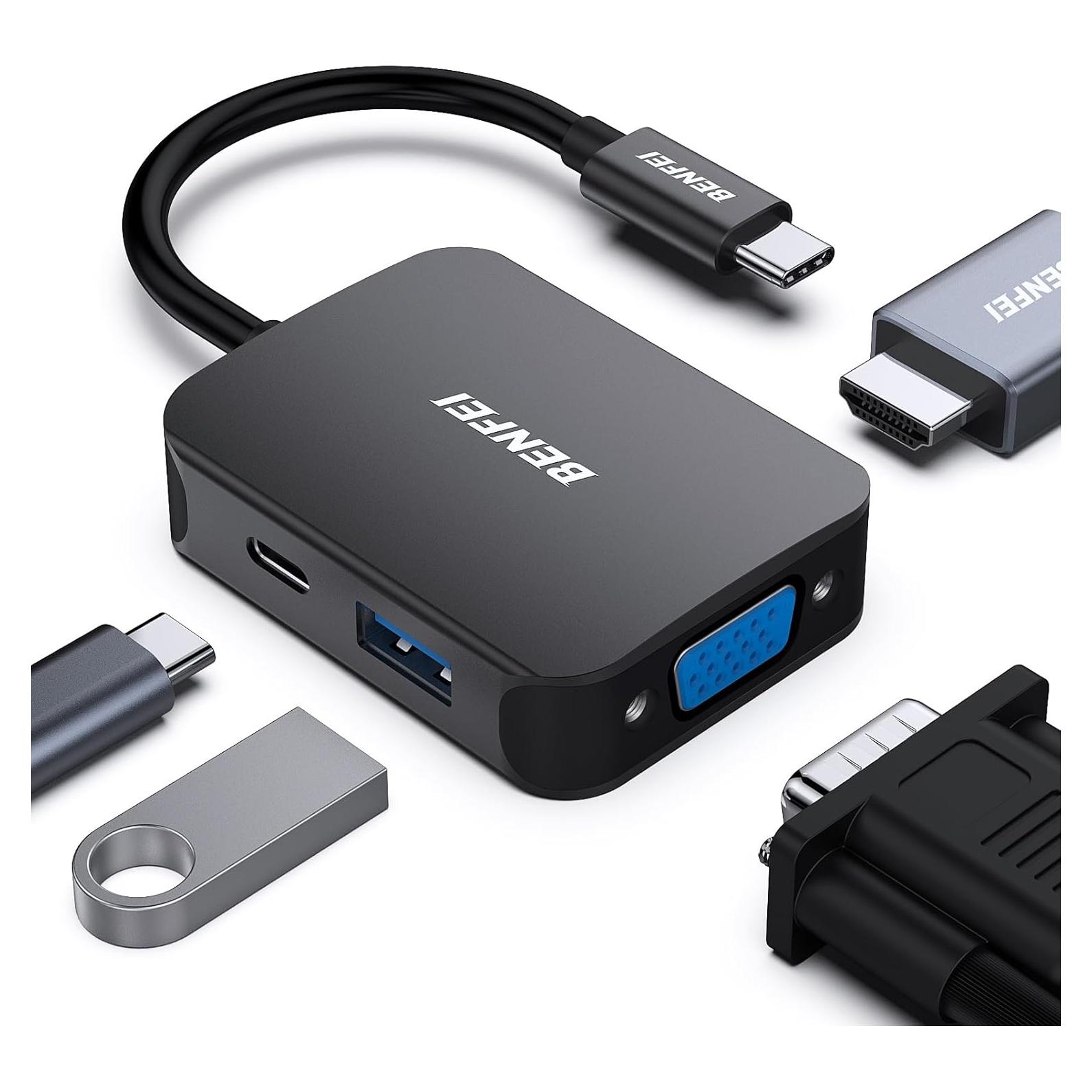 HUB USB-C 4 en 1 BENFEI a HDMI VGA USB-C 60W Carga