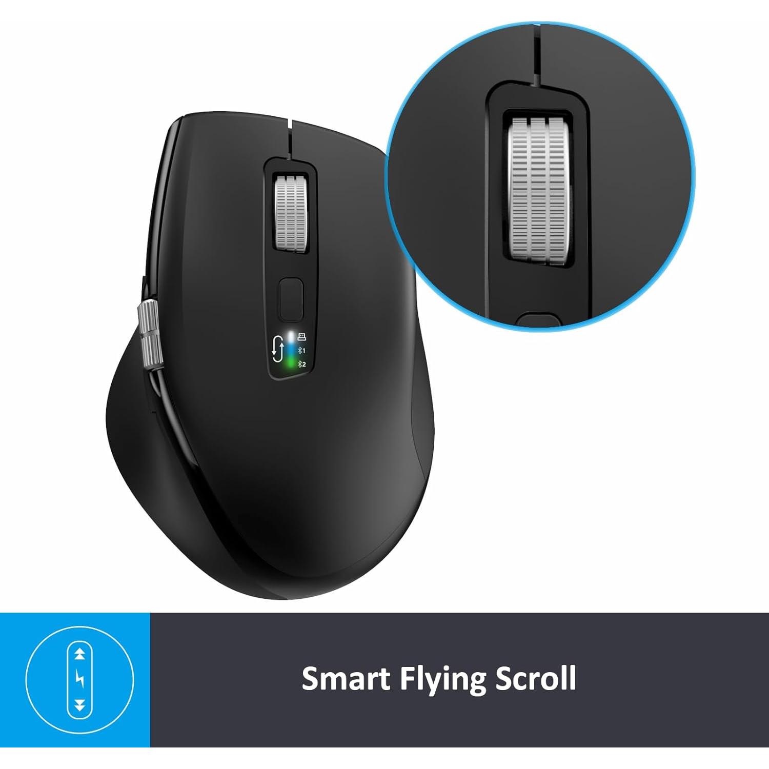Wireless Bluetooth Mouse with Smart Flying Scroll,Side Thumb Scroll Ergonomic Mice,Silent Multi-Device Mouse for Computer,Laptop,iPad,Tablet,MacBook (Black)