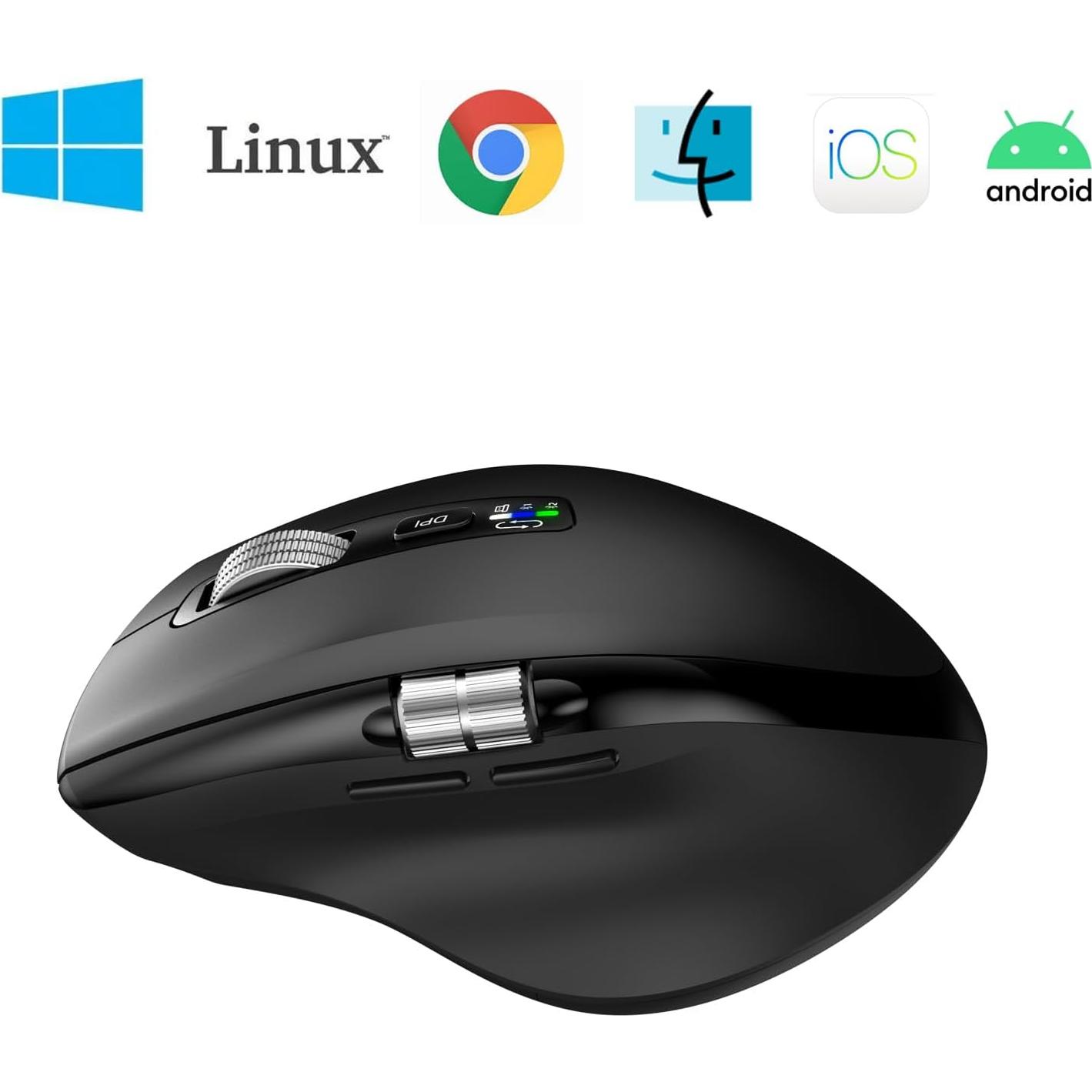 Wireless Bluetooth Mouse with Smart Flying Scroll,Side Thumb Scroll Ergonomic Mice,Silent Multi-Device Mouse for Computer,Laptop,iPad,Tablet,MacBook (Black)