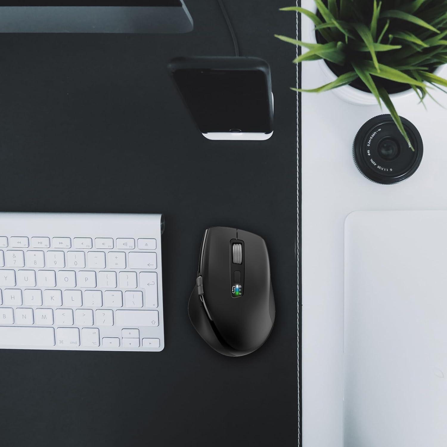 Wireless Bluetooth Mouse with Smart Flying Scroll,Side Thumb Scroll Ergonomic Mice,Silent Multi-Device Mouse for Computer,Laptop,iPad,Tablet,MacBook (Black)