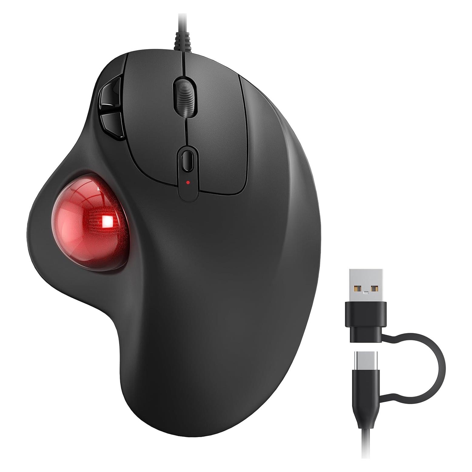 Nulea M509 Trackball Mouse Wired, Ergonomic Design, Easy Thumb Control, Precise & Smooth Tracking, 2-in-1 Interface (Type A &Type C), Compatible for PC, Laptop, Mac, Windows(Red).