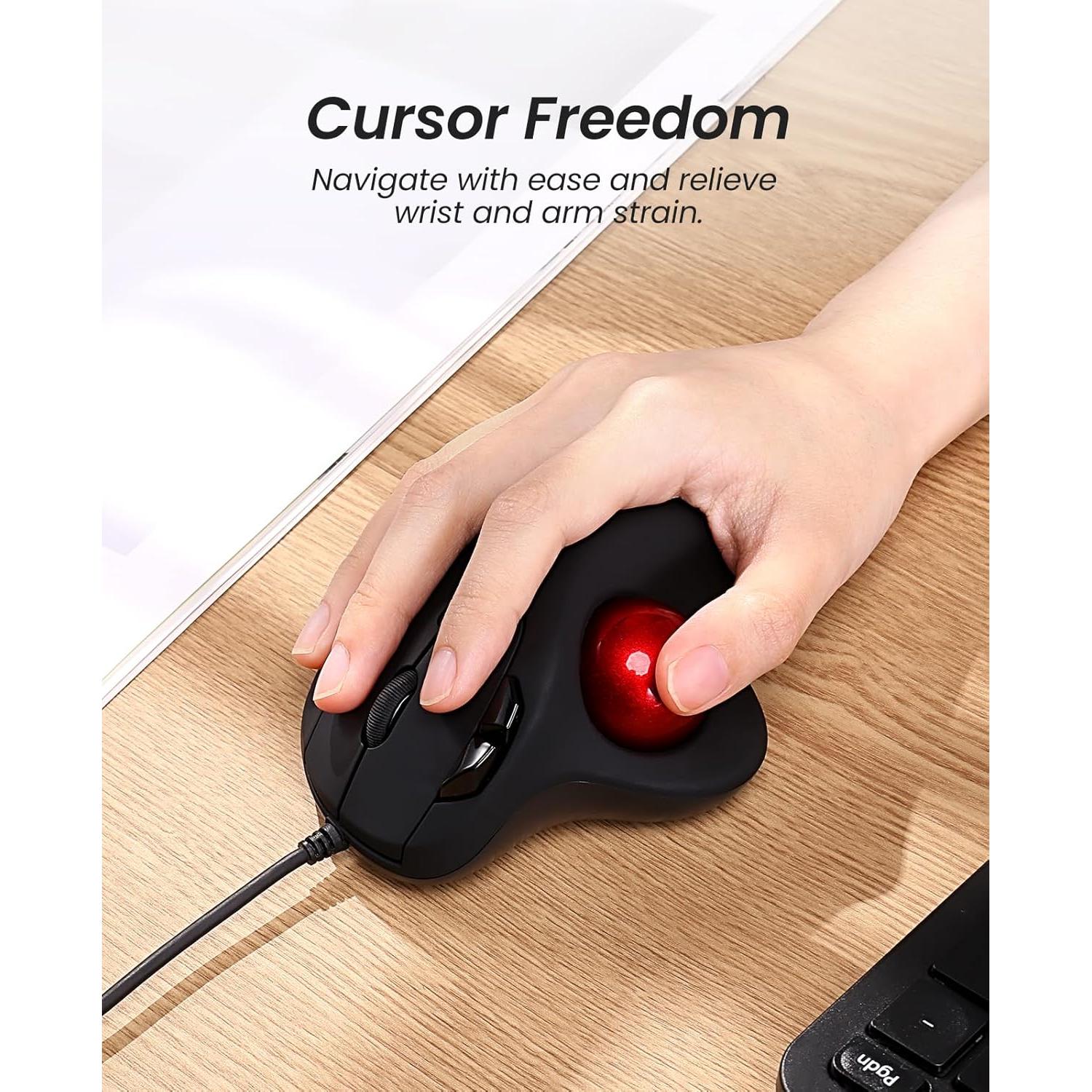 Nulea M509 Trackball Mouse Wired, Ergonomic Design, Easy Thumb Control, Precise & Smooth Tracking, 2-in-1 Interface (Type A &Type C), Compatible for PC, Laptop, Mac, Windows(Red).