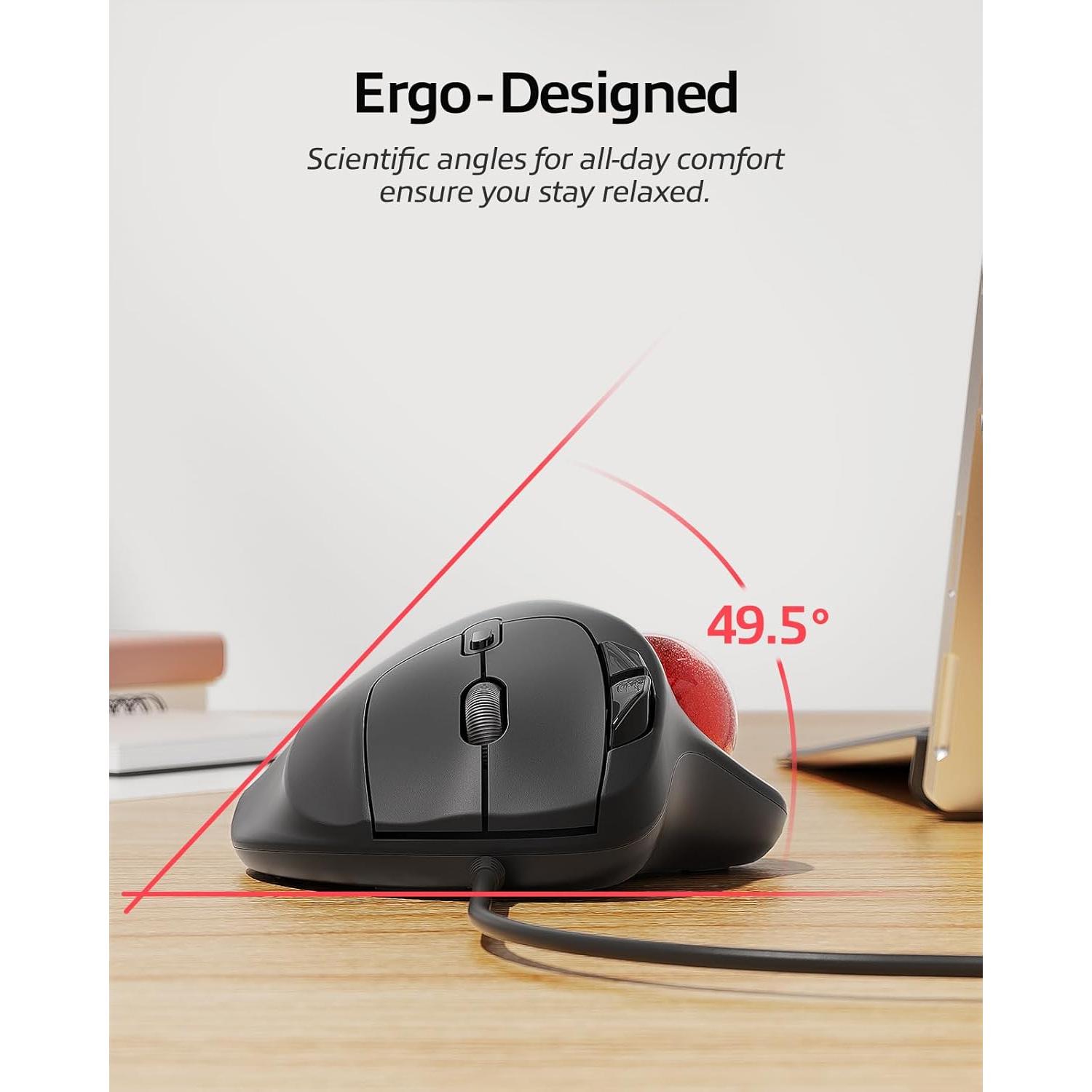 Nulea M509 Trackball Mouse Wired, Ergonomic Design, Easy Thumb Control, Precise & Smooth Tracking, 2-in-1 Interface (Type A &Type C), Compatible for PC, Laptop, Mac, Windows(Red).
