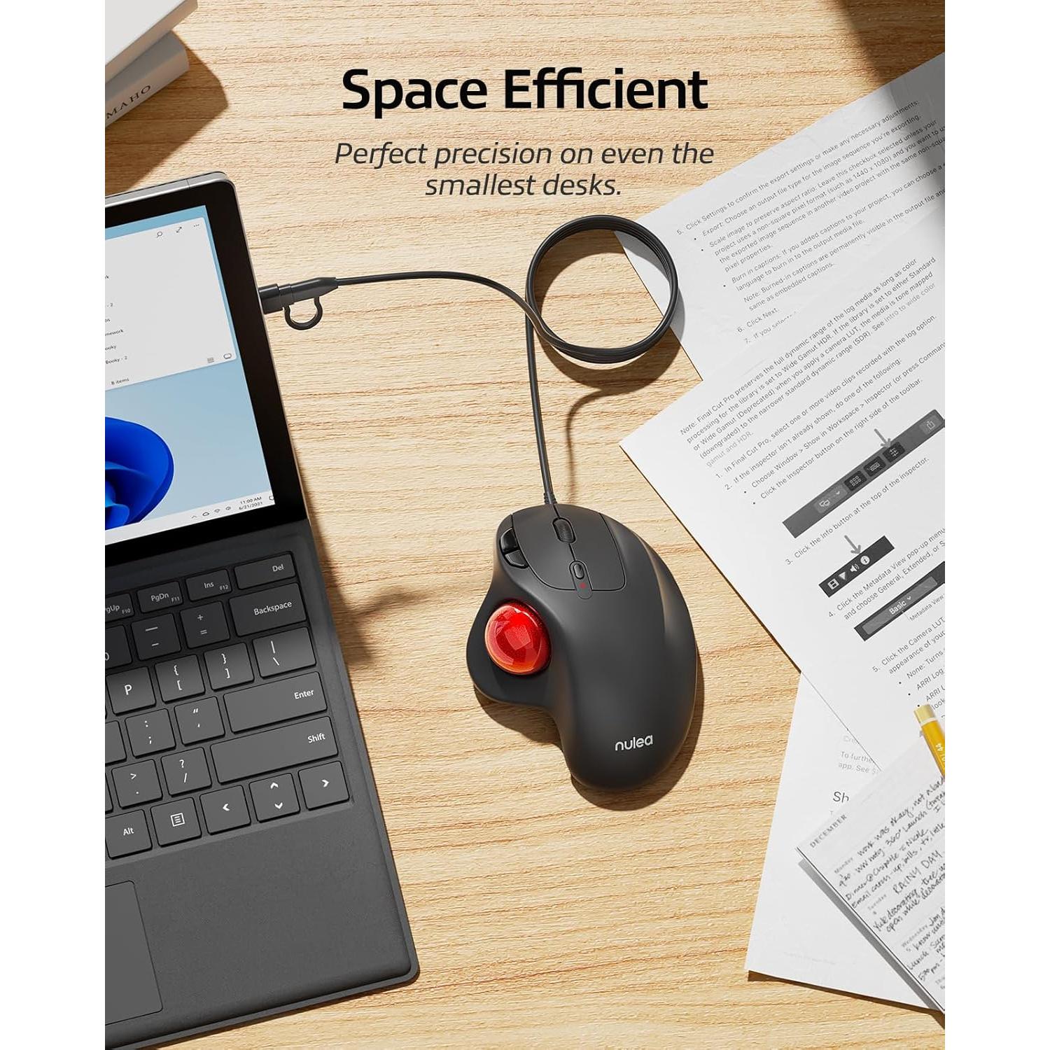 Nulea M509 Trackball Mouse Wired, Ergonomic Design, Easy Thumb Control, Precise & Smooth Tracking, 2-in-1 Interface (Type A &Type C), Compatible for PC, Laptop, Mac, Windows(Red).