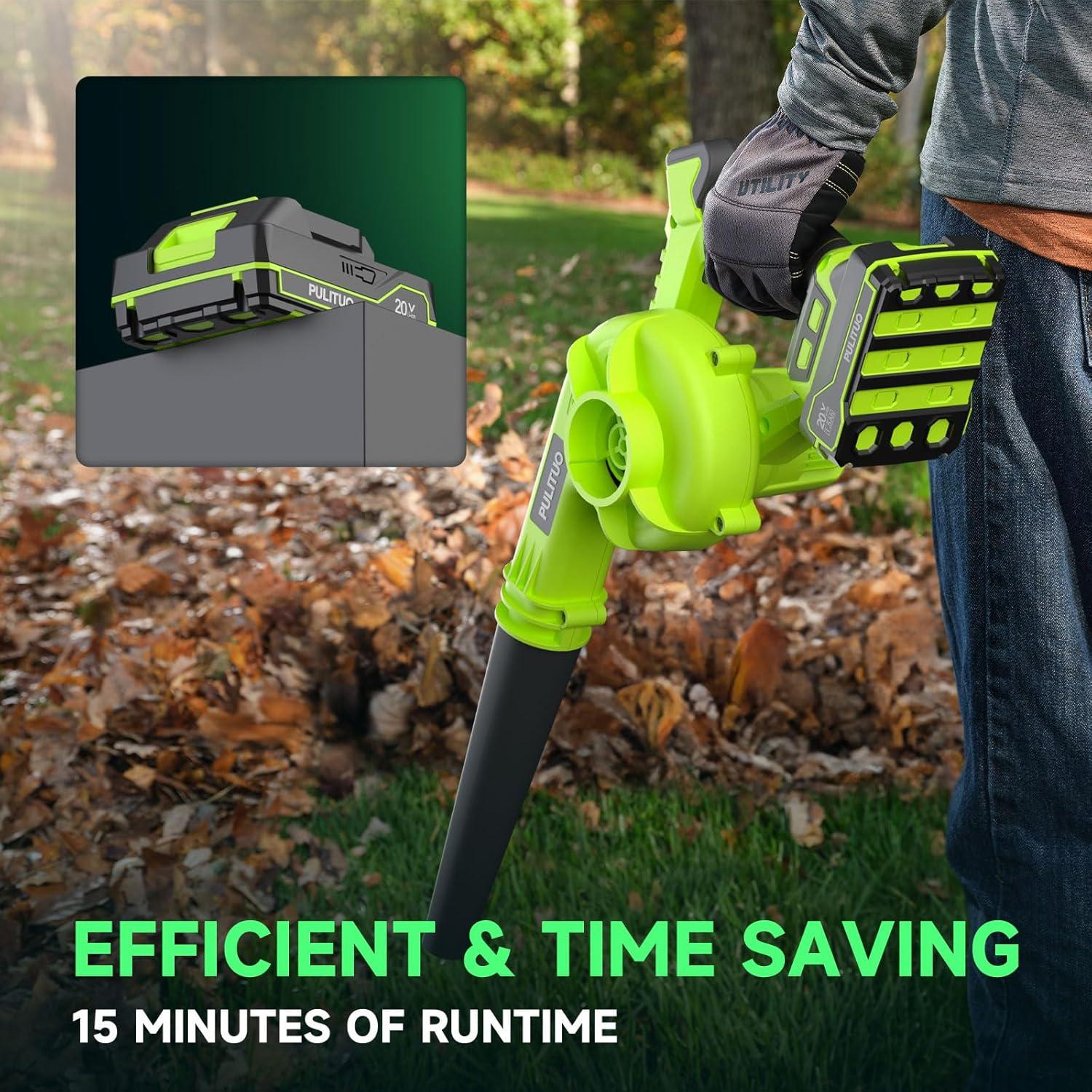 Soplador de Hojas Inalámbrico PULITUO 20V 193 km/h Ligero