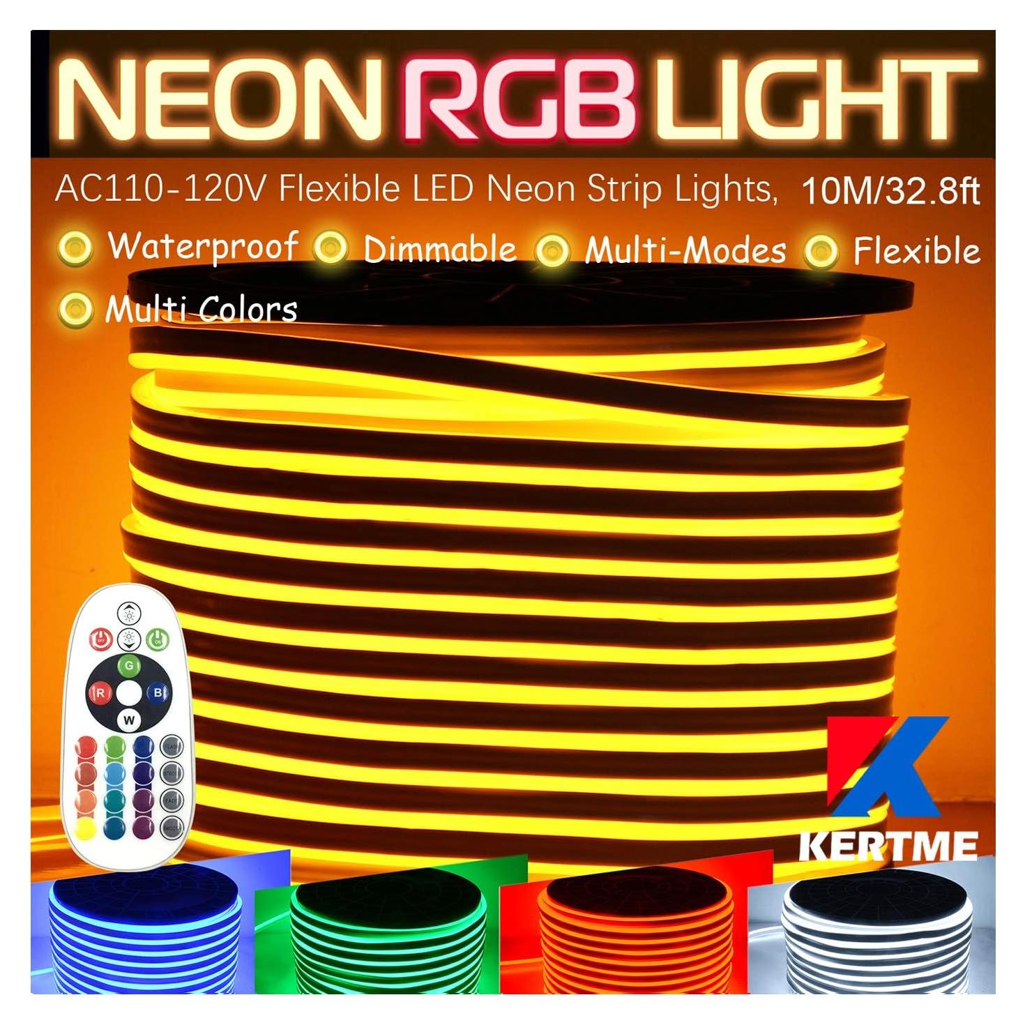 Tira de Luz Neón LED RGB KERTME 10m Impermeable Control Remoto