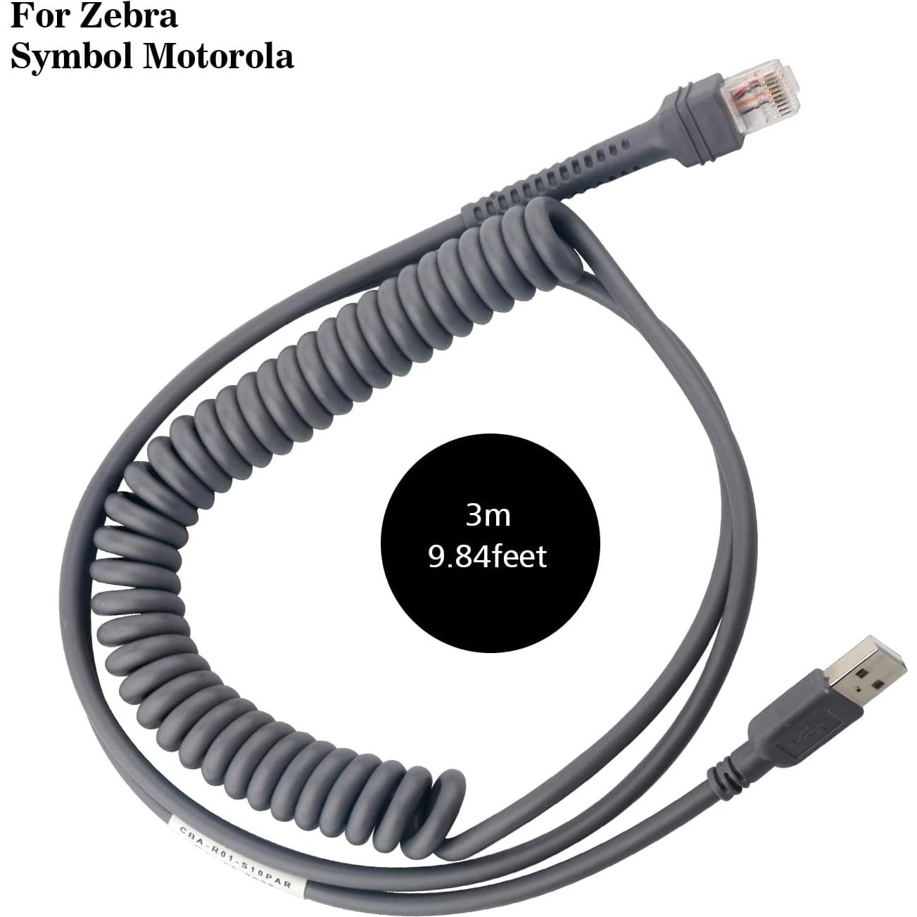 Cable USB Enrollado 3m para Escáner de Códigos Zebra