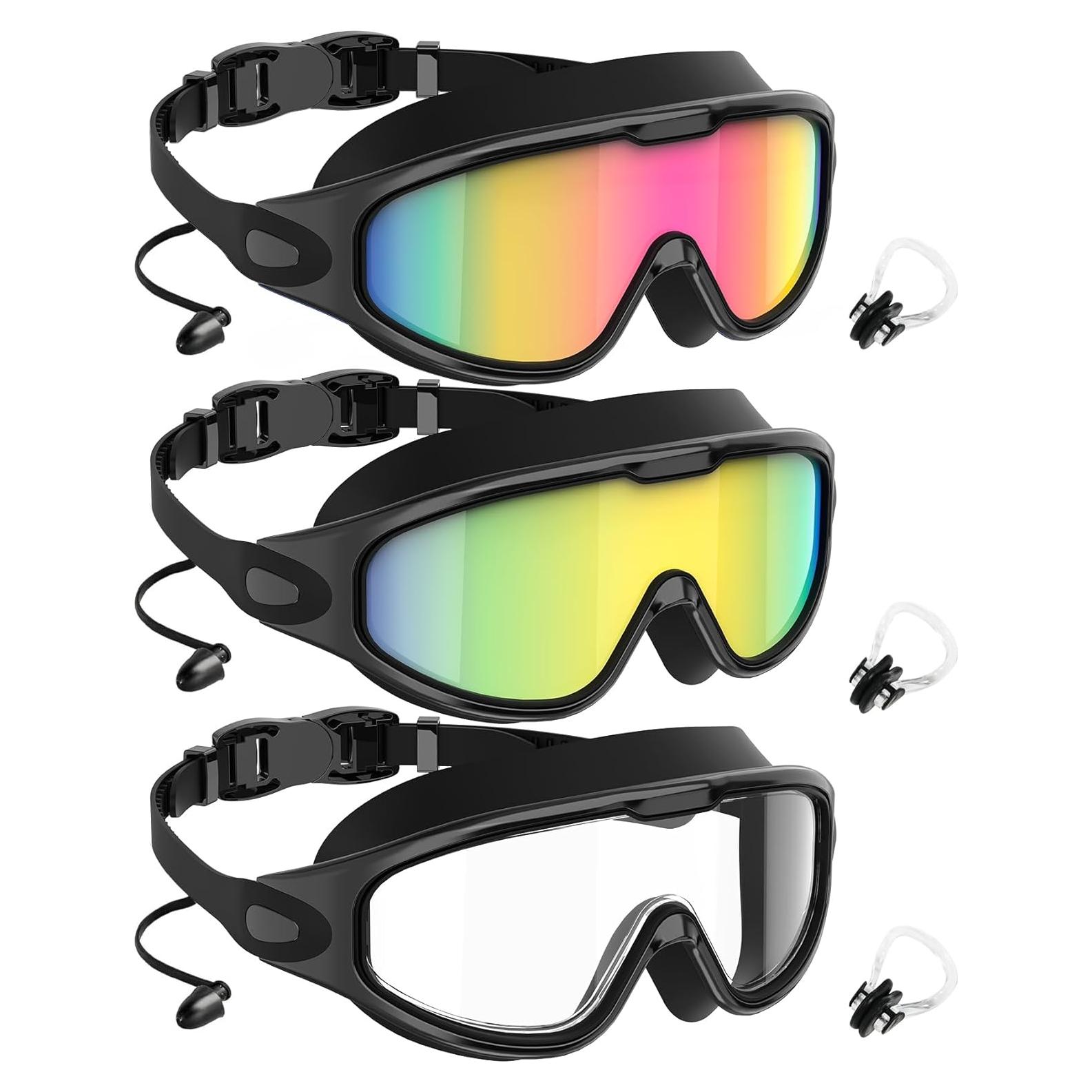 Gafas de natación NSSIW para adultos UV400, paquete de 3