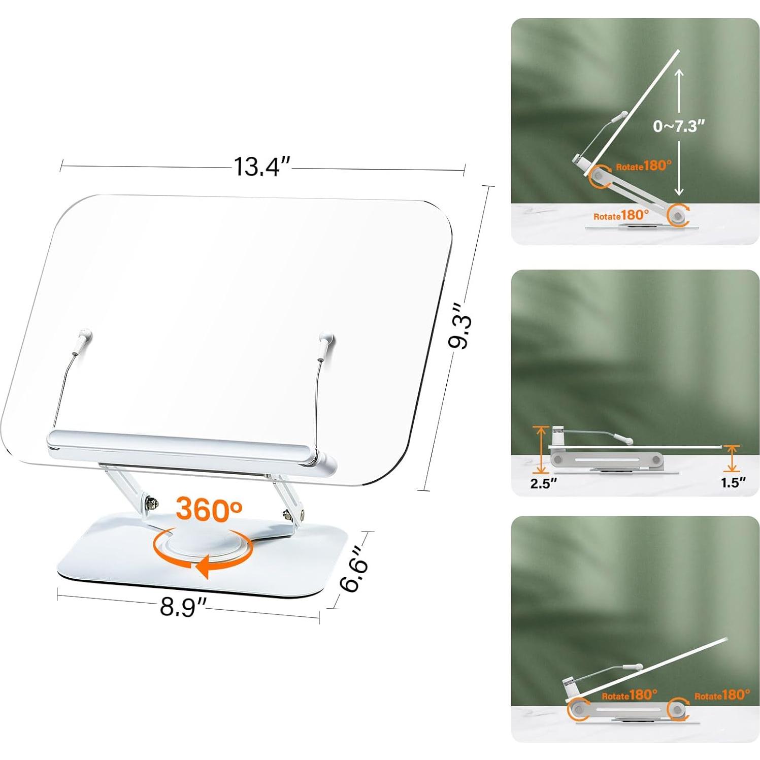 Soporte de Libro Acrílico Ajustable BYMECOST 360° Negro