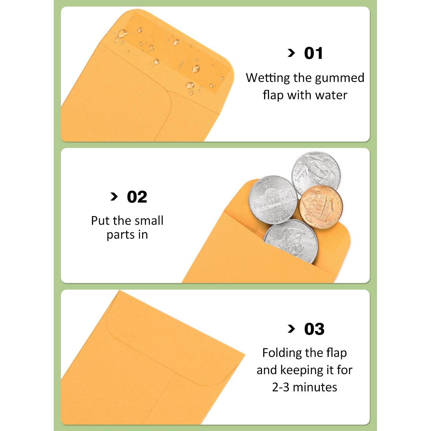 Sobres para Monedas Eupako 100 PCS 5.7x8.9 cm Kraft Gummed