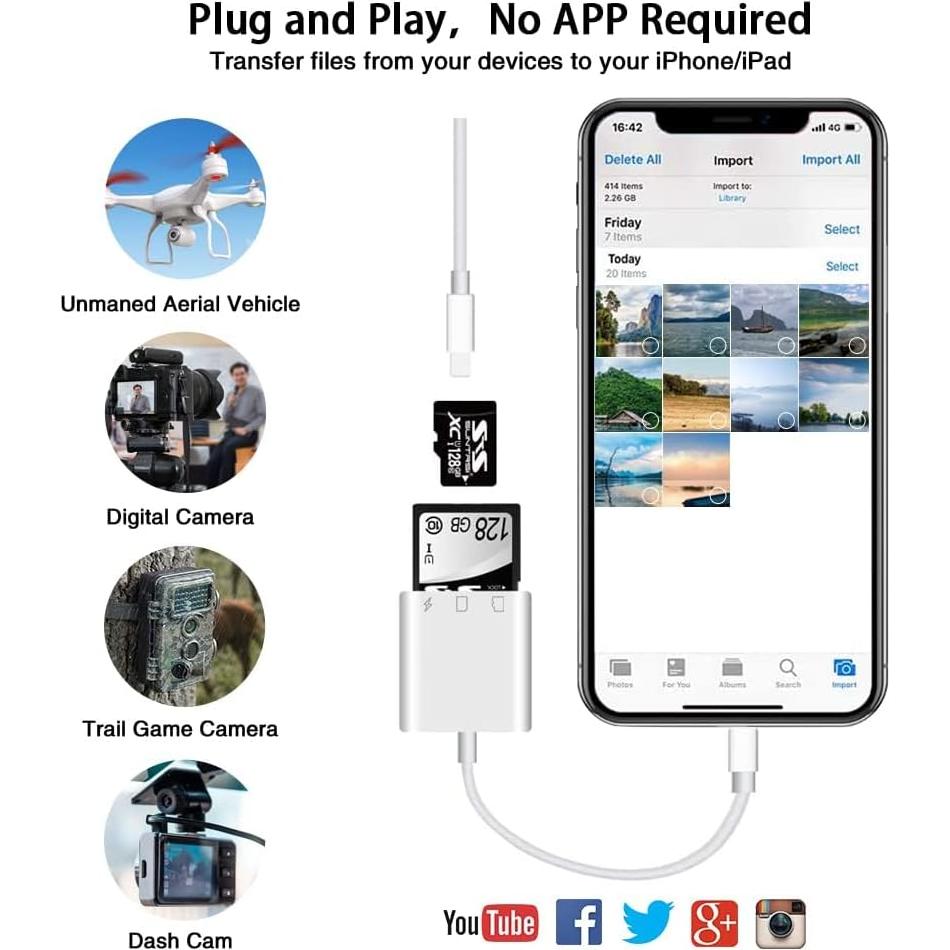 Lector de Tarjetas SD y Micro SD SUNTRSI con Carga para iPhone/iPad