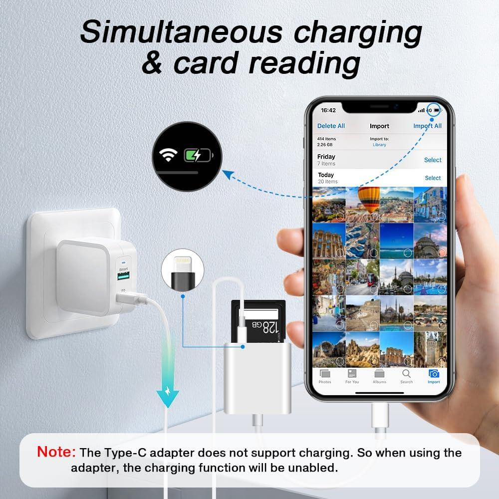 Lector de Tarjetas SD y Micro SD SUNTRSI con Carga para iPhone/iPad