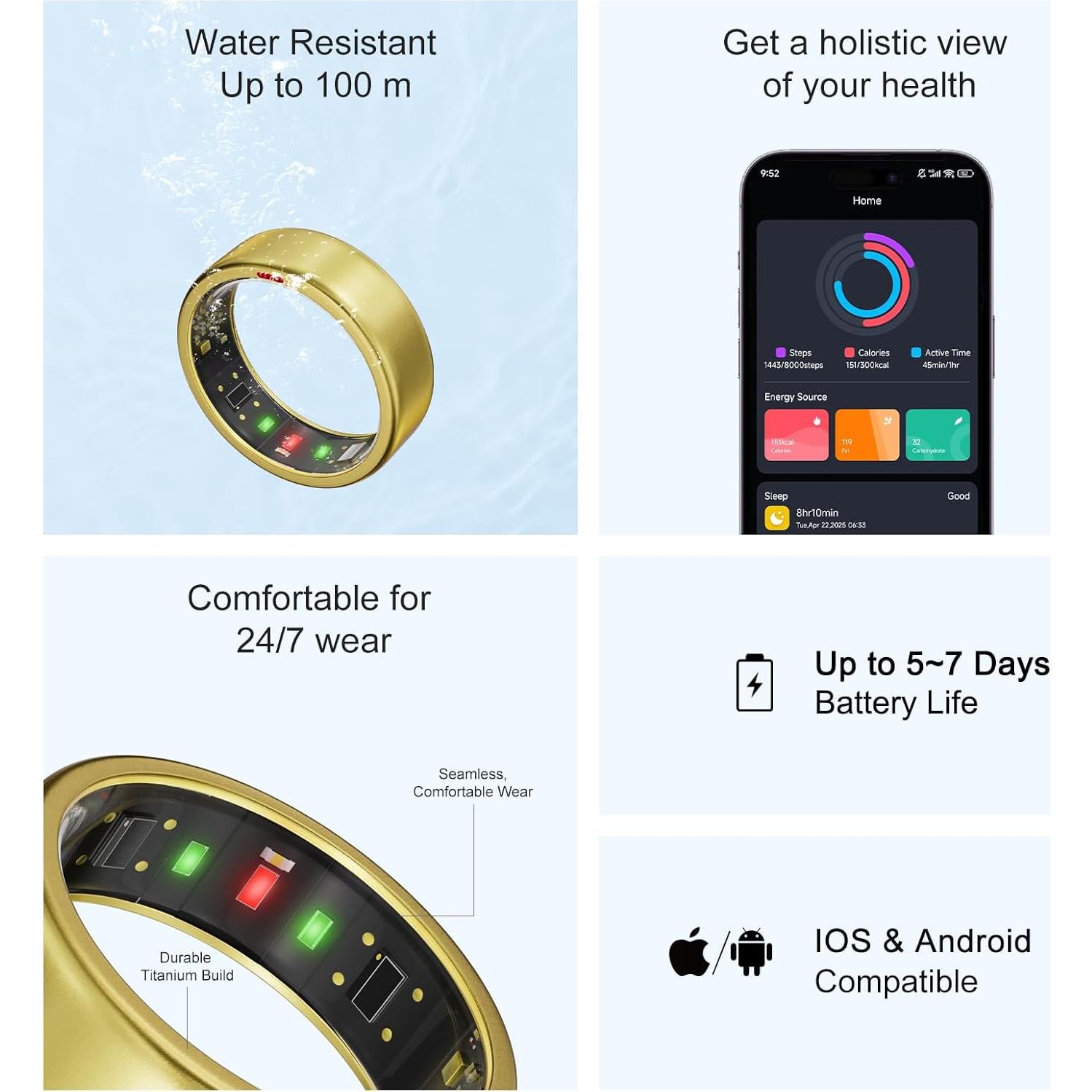 Anillo Inteligente POBOVi OnePlus - Titanio Oro Tamaño 12
