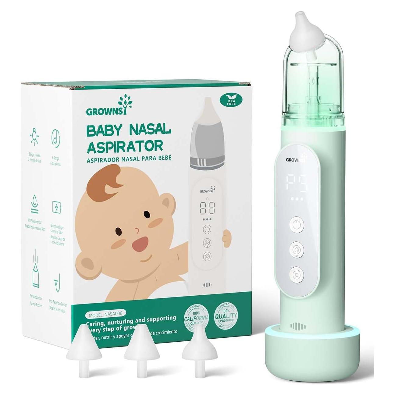 Aspirador Nasal Eléctrico GROWNSY Verde, 5 Niveles de Succión
