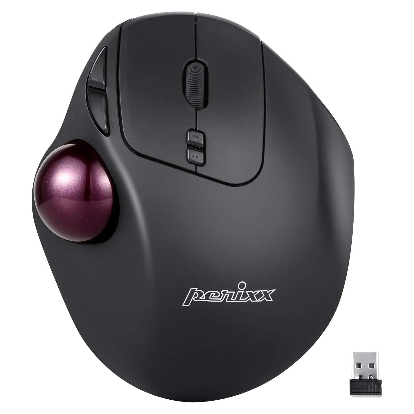 Perixx11568 Perimice-717 Wireless Trackball Mouse, Build-in 1.34 Inch Trackball with Pointing Feature, 5 Programmable Buttons, 2 DPI Level, Black