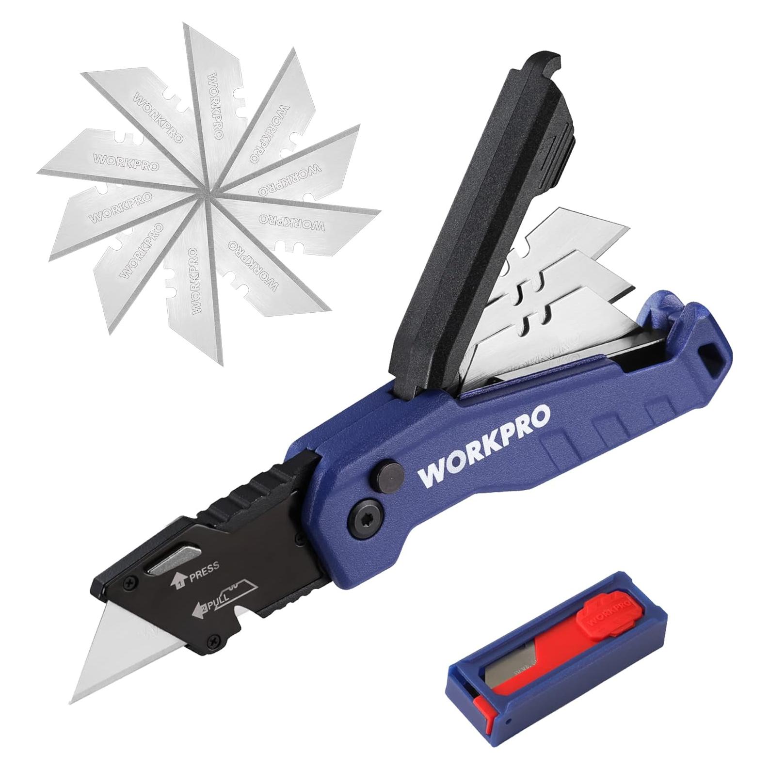 Cuchillo Utility Plegable WORKPRO Azul con 13 Cuchillas SK5