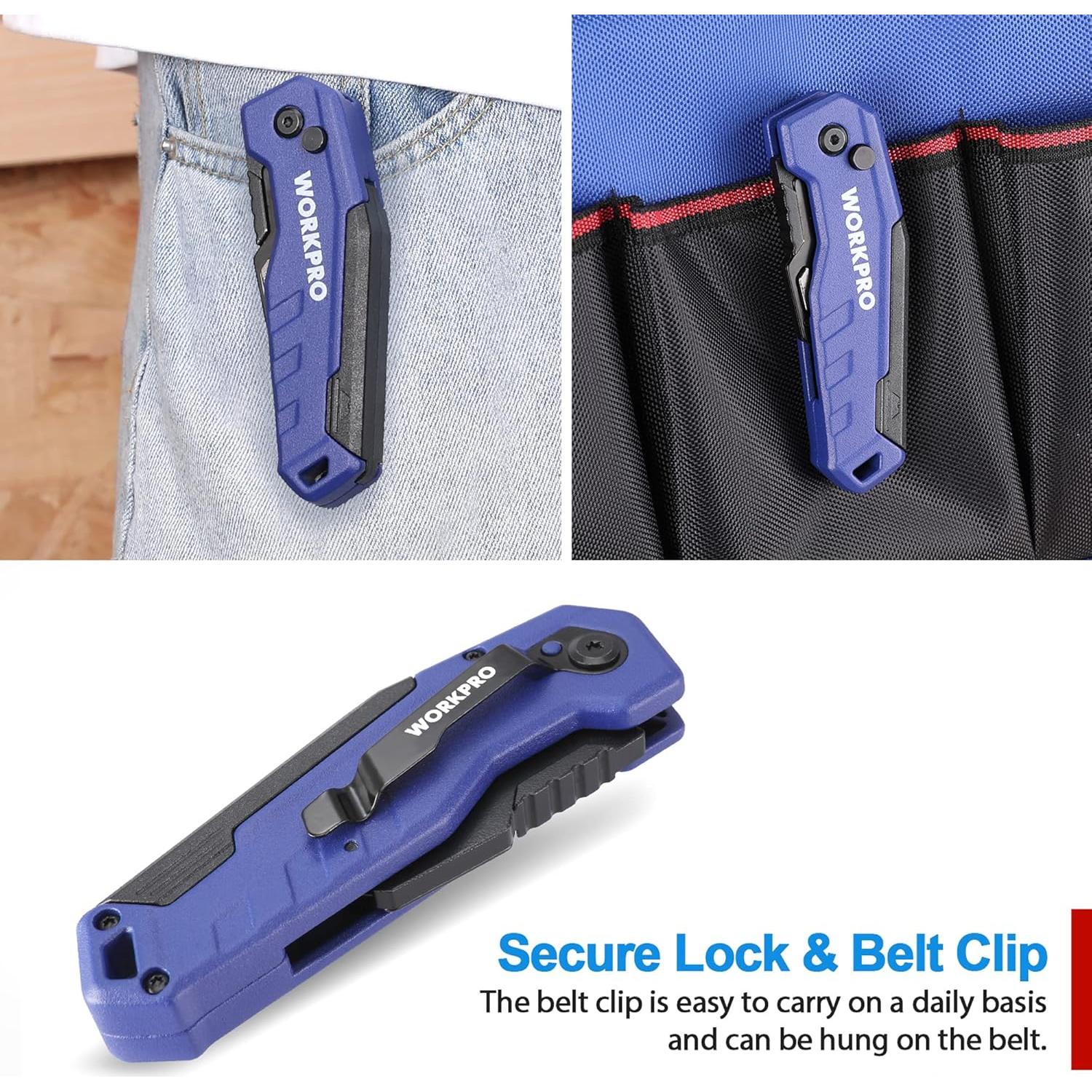 Cuchillo Utility Plegable WORKPRO Azul con 13 Cuchillas SK5