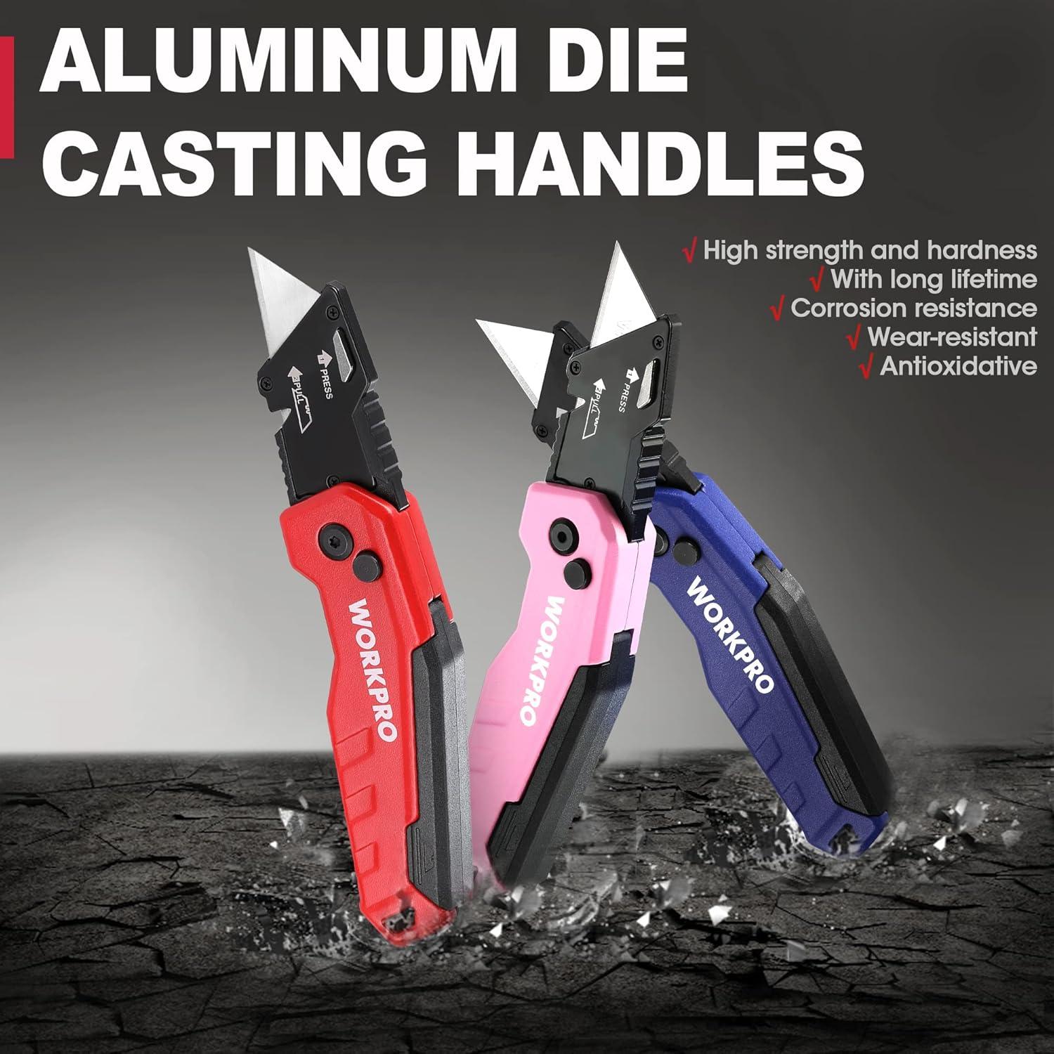 Cuchillo Utility Plegable WORKPRO Azul con 13 Cuchillas SK5