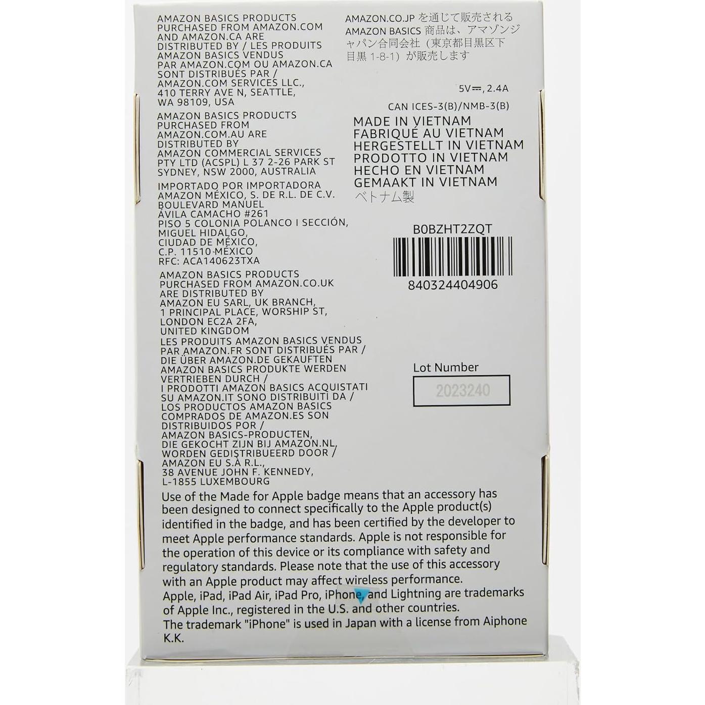 Cable de carga USB-A a Lightning Amazon Basics 3.05m Negro