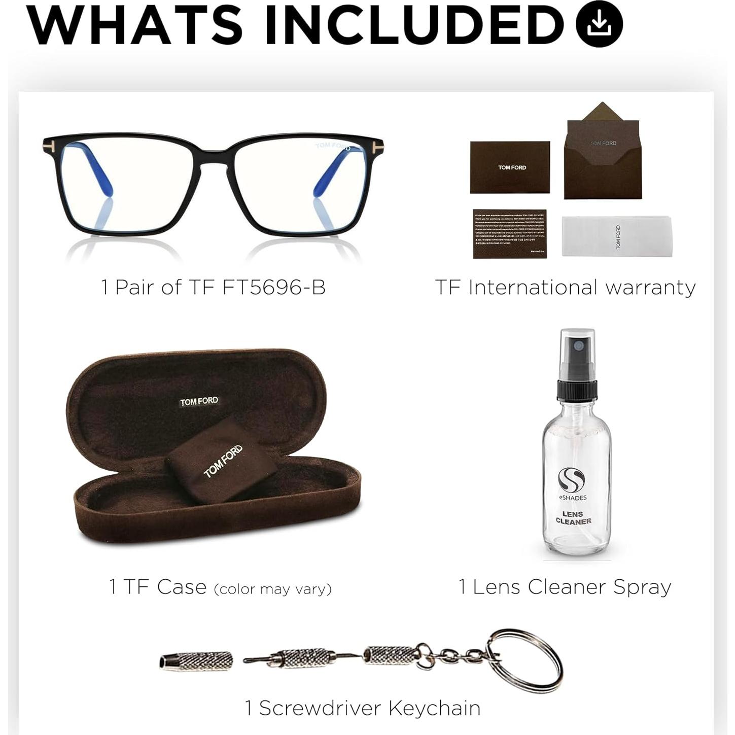 Marco de Gafas Tom Ford FT5696-B Negro Brillante + Kit de Limpieza