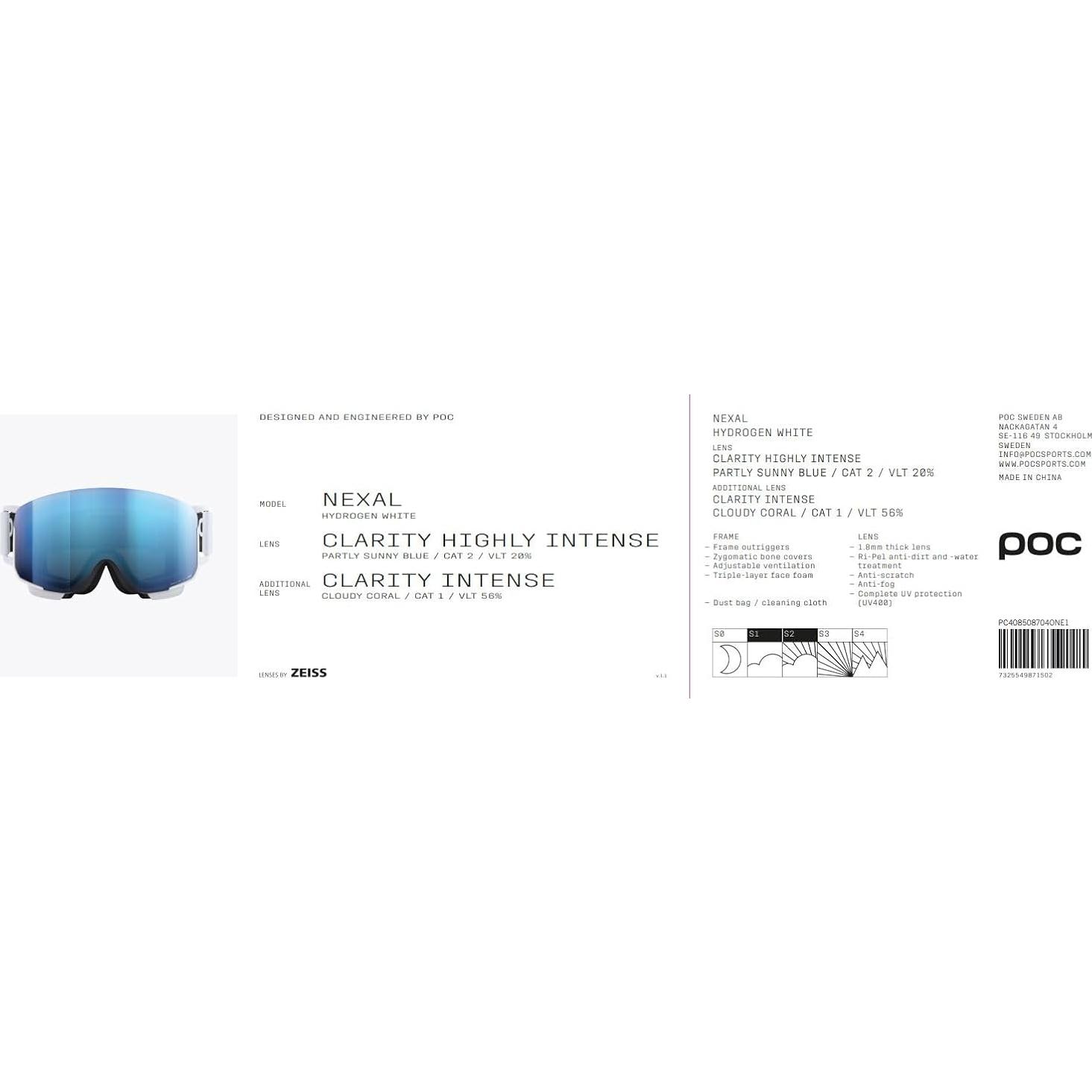 Gafas de Esquí POC Nexal - Lente Cilíndrica UV400 - Blanco Hidrógeno