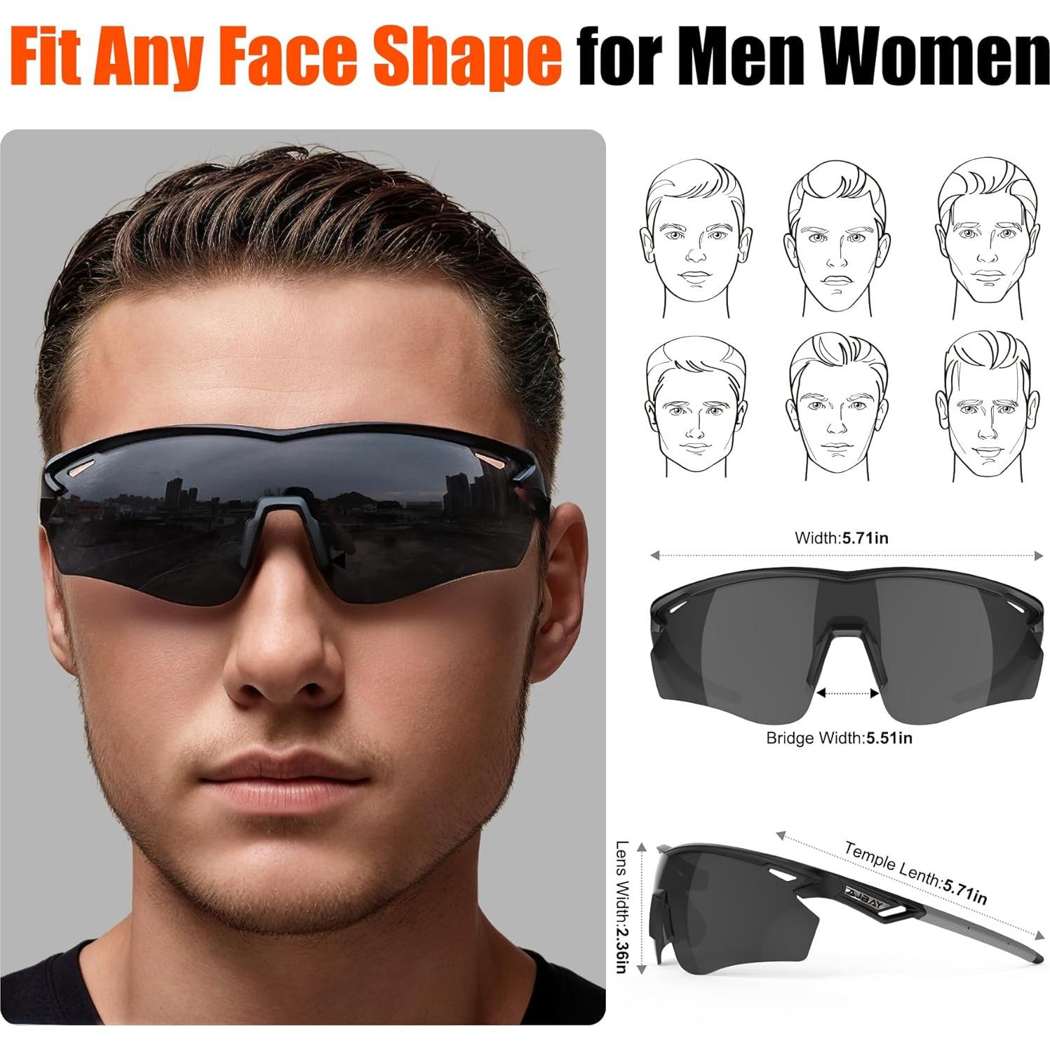 Gafas de sol deportivas polarizadas TR90 para adultos - Negro