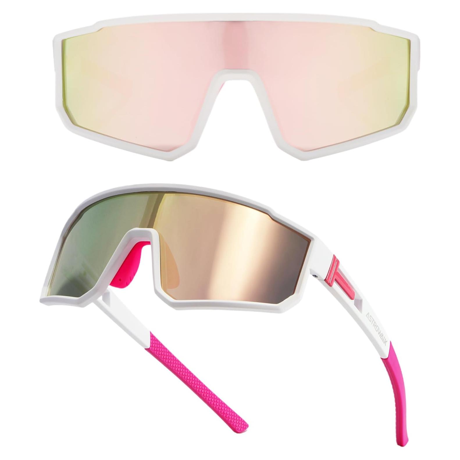 Gafas de sol polarizadas UV400 para deportes - Marco blanco/Lente rosa