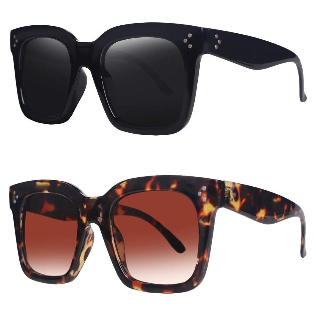 Gafas de sol cuadradas retro UV400 para mujeres - Marco negro y tortuga