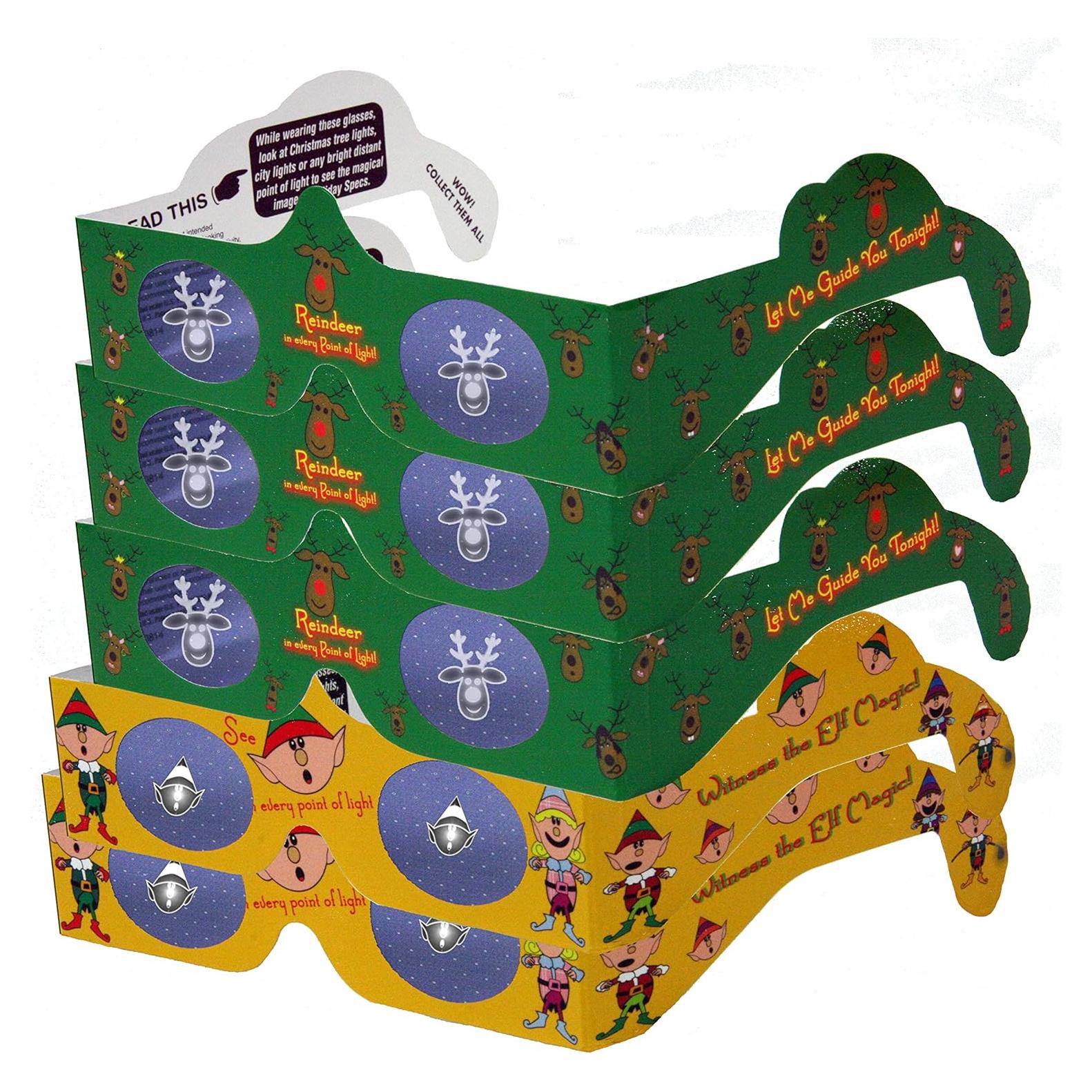 Gafas 3D de Navidad Holiday Specs - 5 Pares - Renos y Elfos