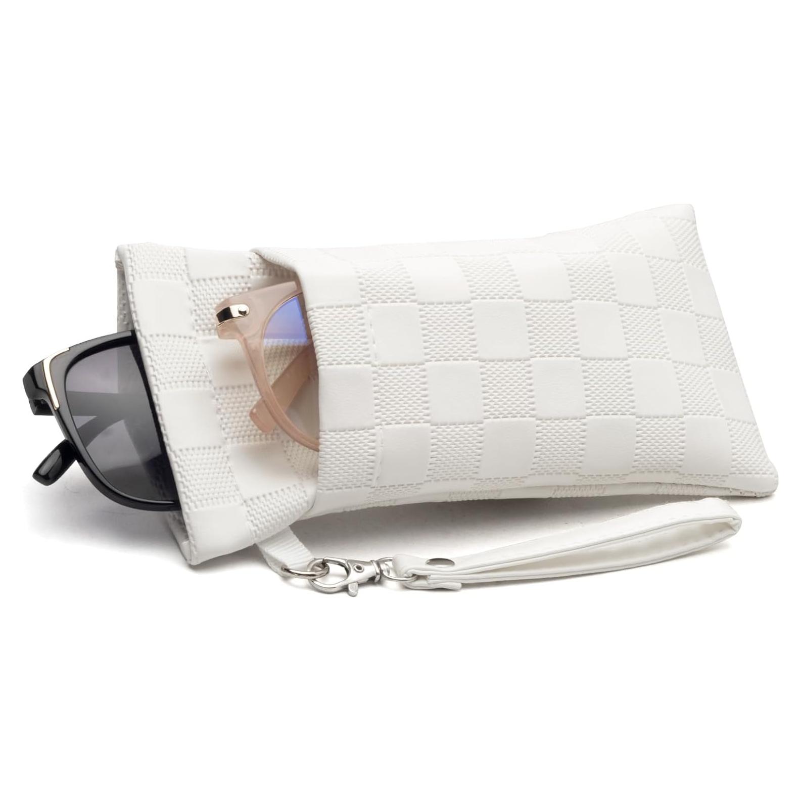 Estuche Doble para Gafas PU Blanco con Tapa de Presión y Paño