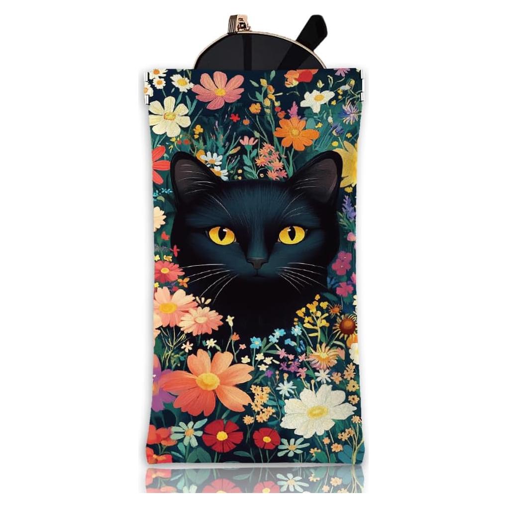 Estuche de Gafas GLOBLELAND Gato Negro 18cm PU Impermeable