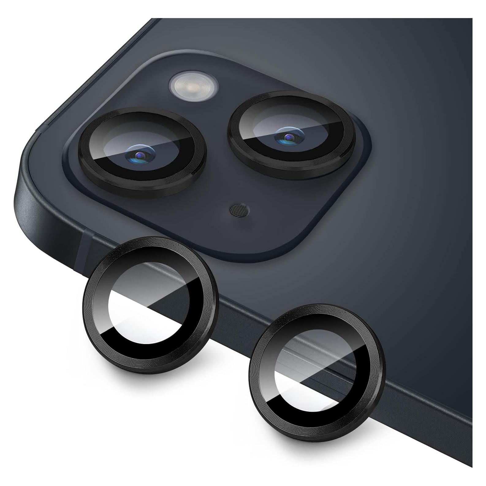 Compatible with iPhone 13 Mini / 13 Camera Lens Protector, Anti-Scratch 9H Tempered Glass Metal Camera Screen Protector Shockproof Cover Film Ring -2 Pcs Black