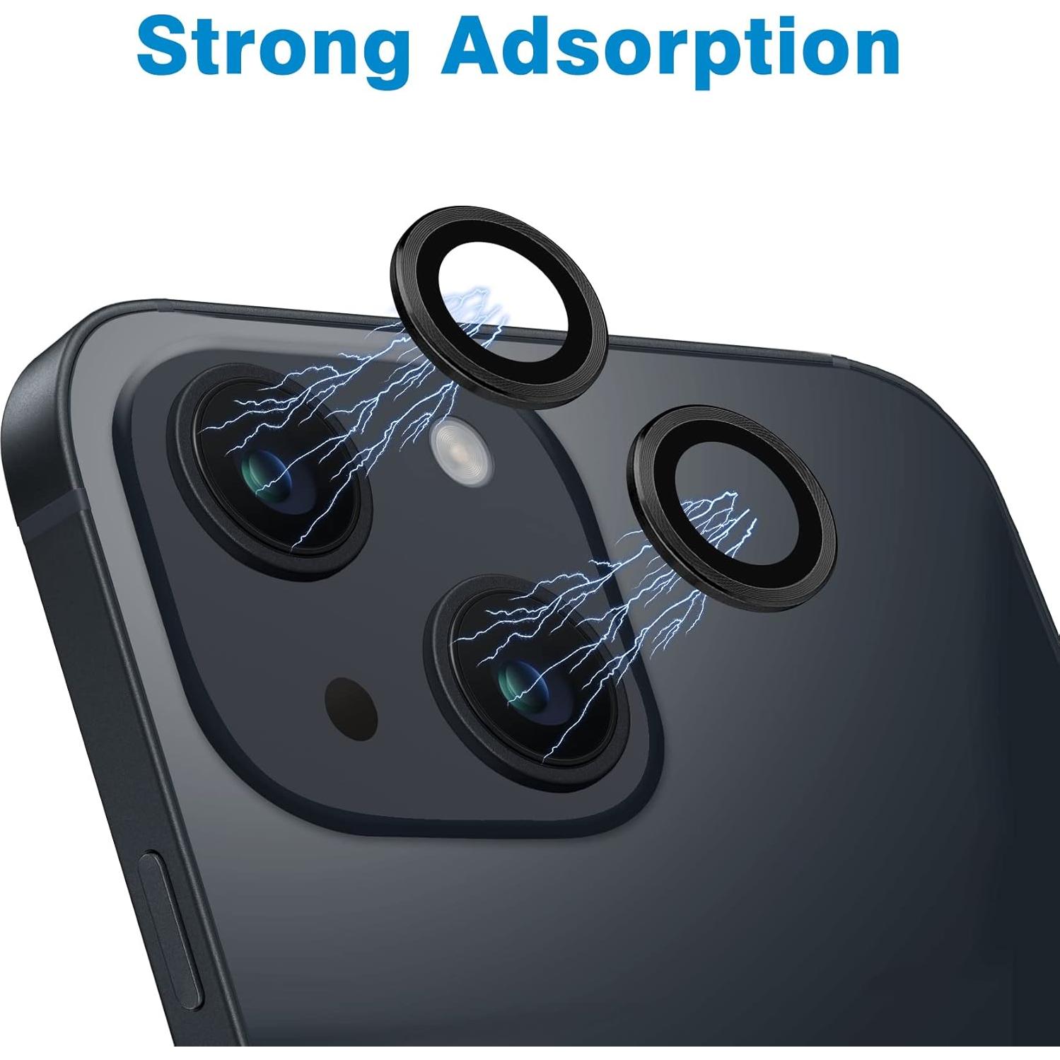 Compatible with iPhone 13 Mini / 13 Camera Lens Protector, Anti-Scratch 9H Tempered Glass Metal Camera Screen Protector Shockproof Cover Film Ring -2 Pcs Black