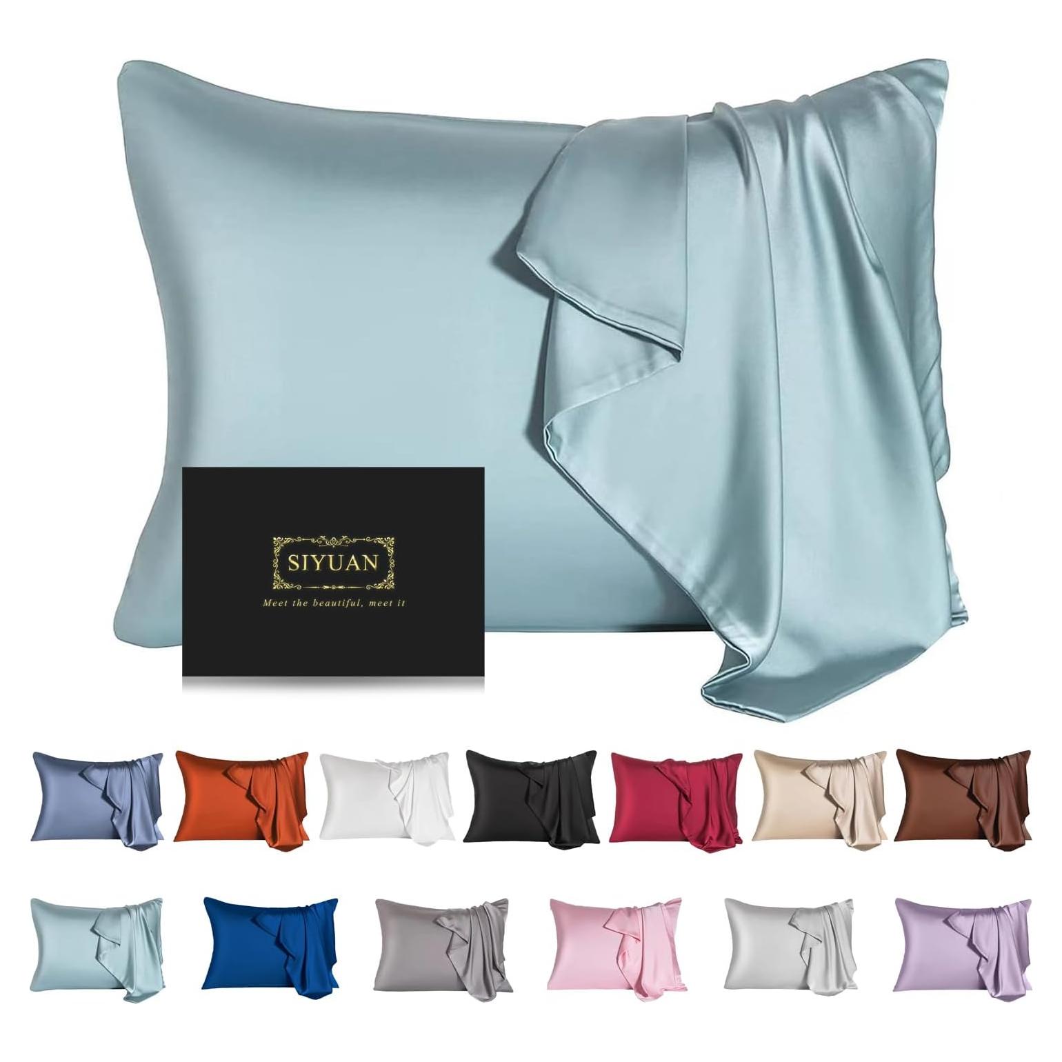 Funda de Almohada de Seda de Morera SIYUAN Estándar Azul Aqua