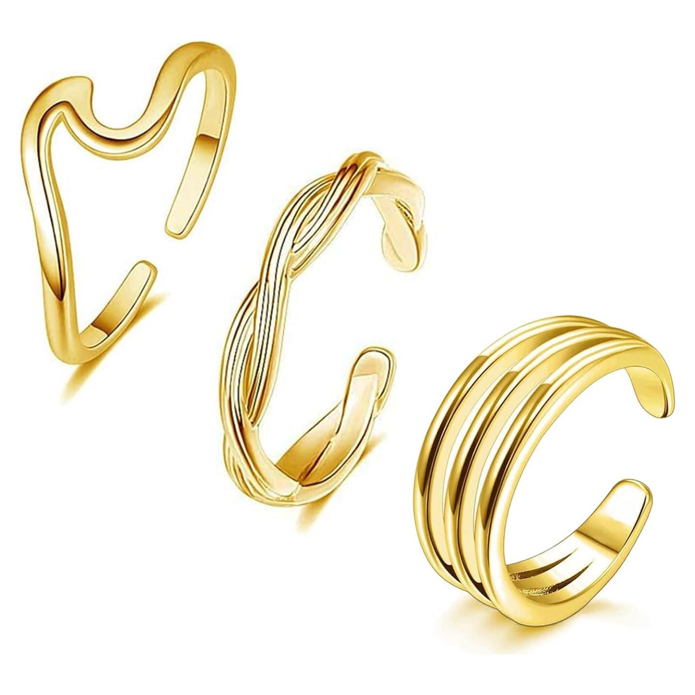 Conjunto de 3 Anillos de Dedo Ajustables Acero Inoxidable Mujeres