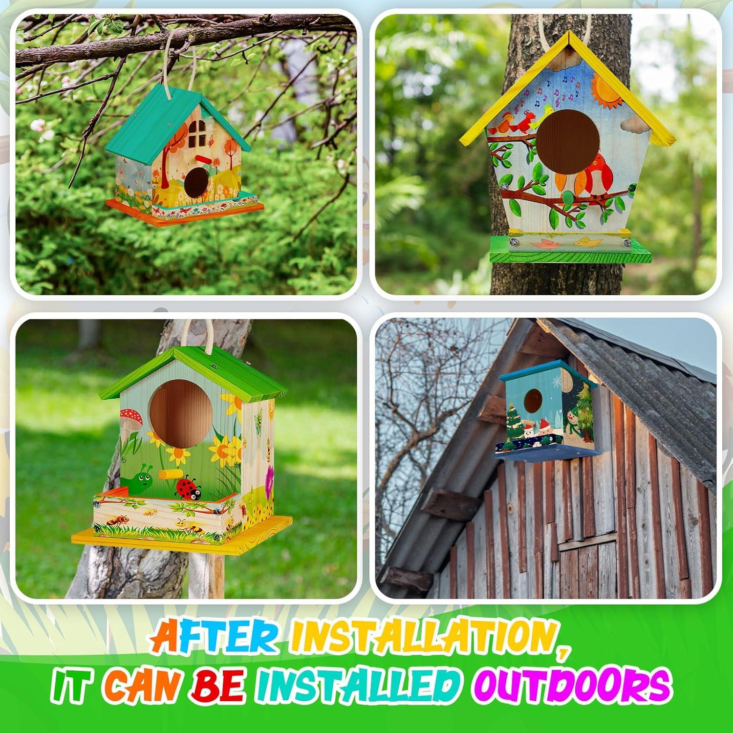 Kit de Casa para Pájaros Liliful 4 Pack DIY Madera Pintable