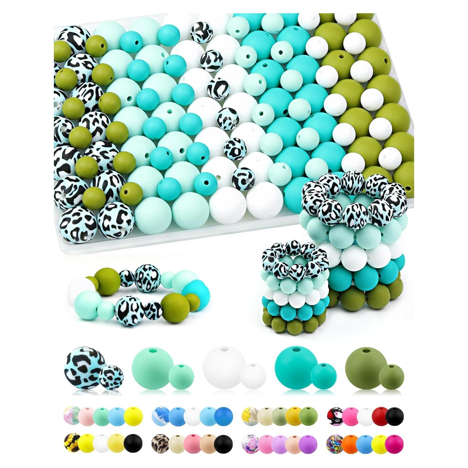 100 Perlas de Silicona FIVEIZERO 9mm y 15mm Azul Cian Blanco