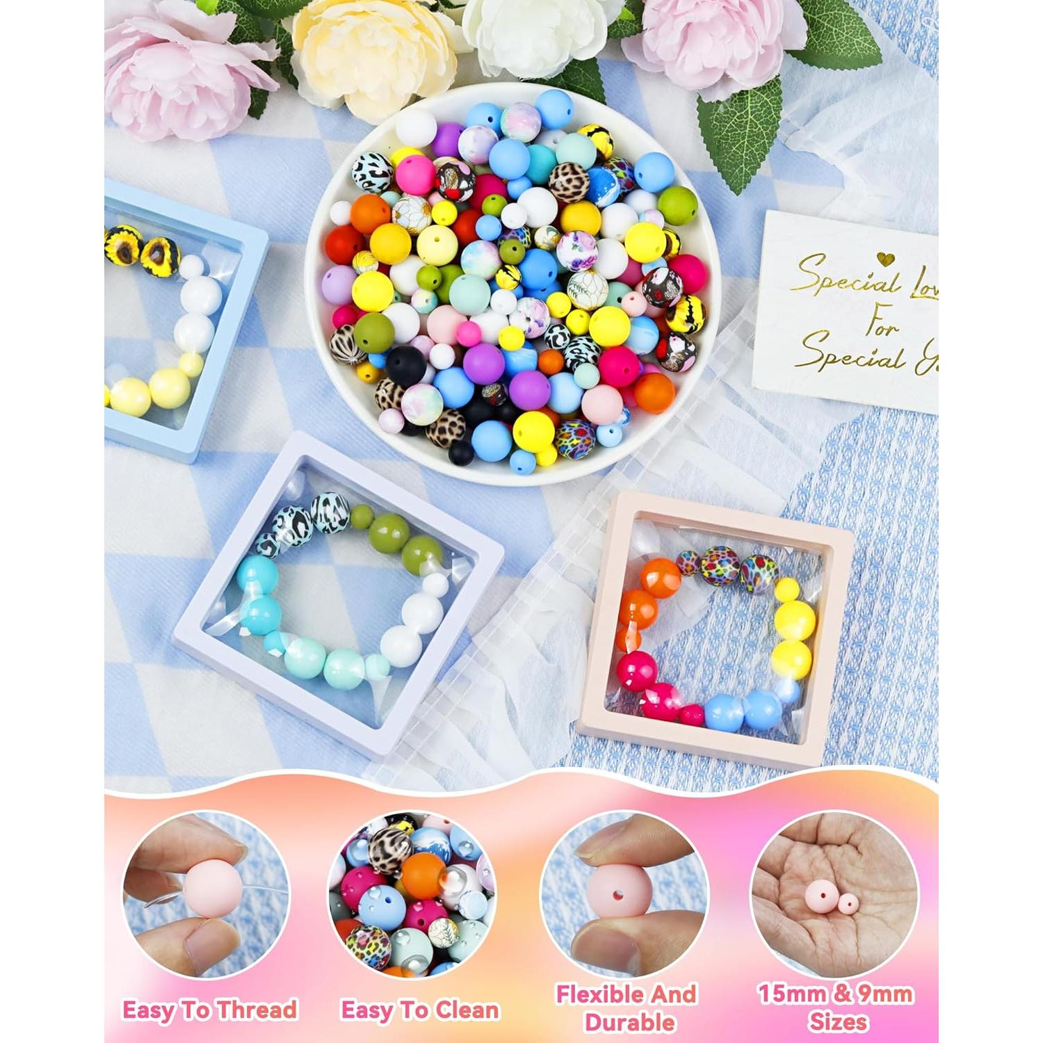 100 Perlas de Silicona FIVEIZERO 9mm y 15mm Azul Cian Blanco