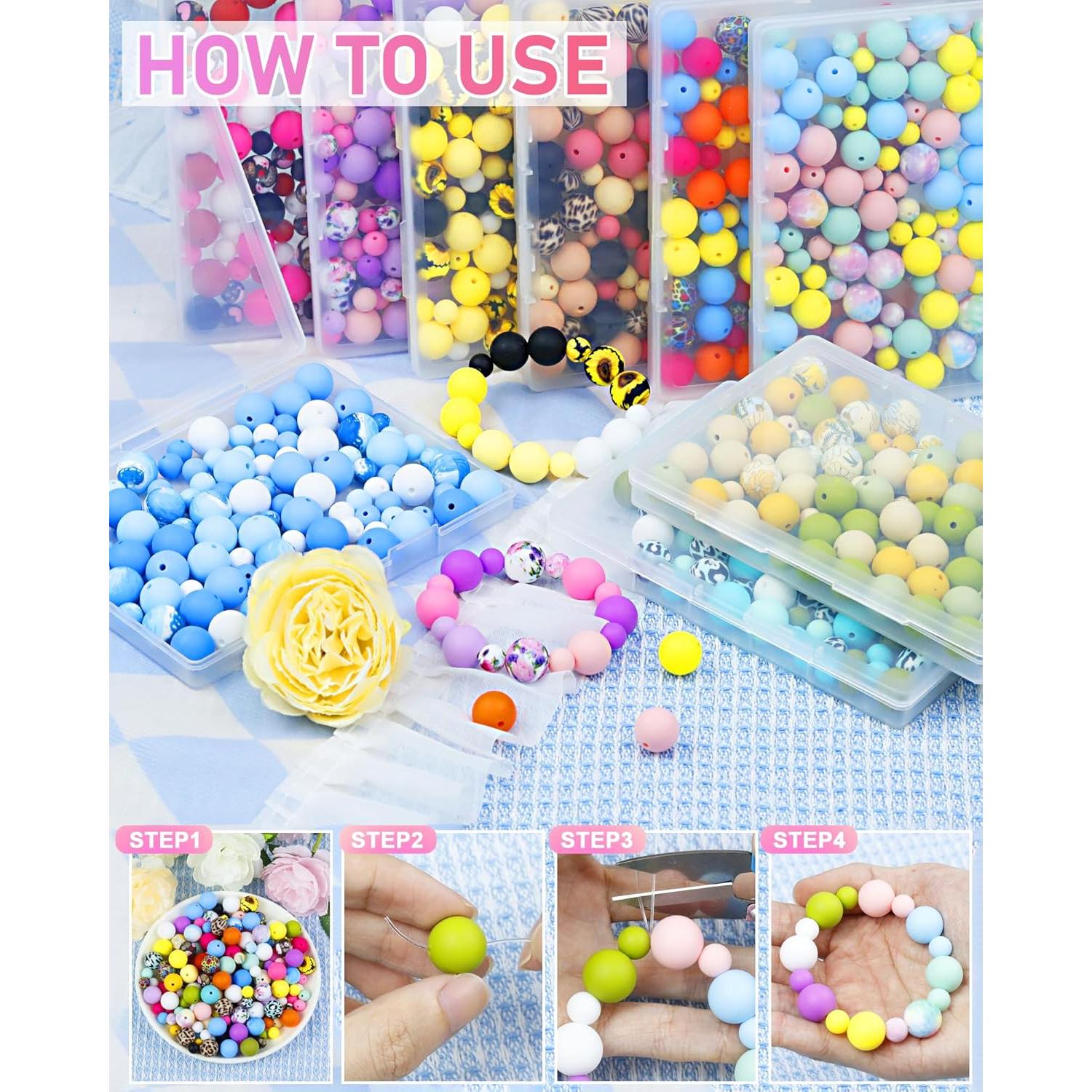 100 Perlas de Silicona FIVEIZERO 9mm y 15mm Azul Cian Blanco