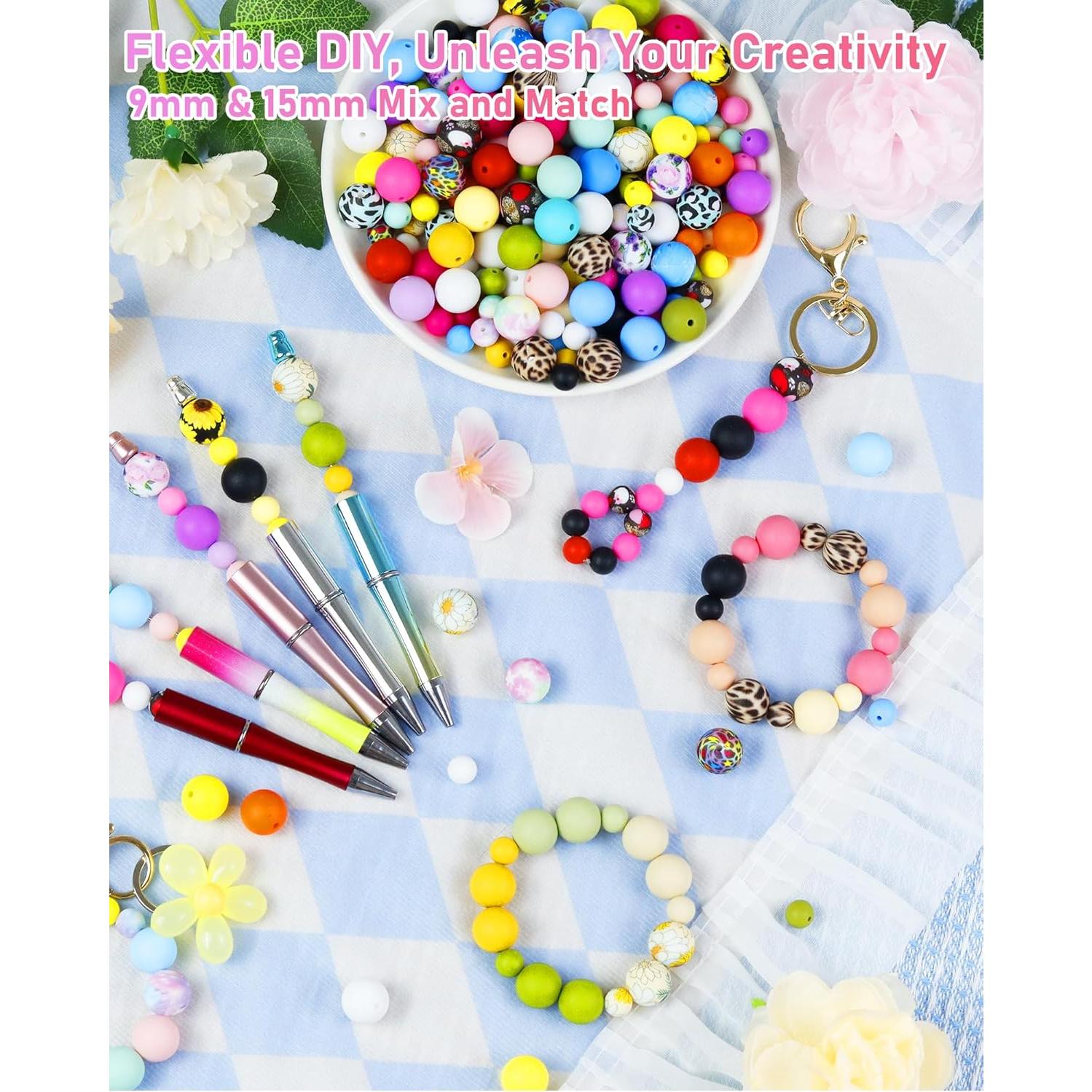 100 Perlas de Silicona FIVEIZERO 9mm y 15mm Azul Cian Blanco