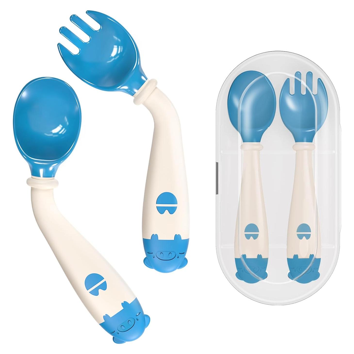 Set de Cubiertos para Bebés Deejoy - Cuchara y Tenedor Ergonómico Azul