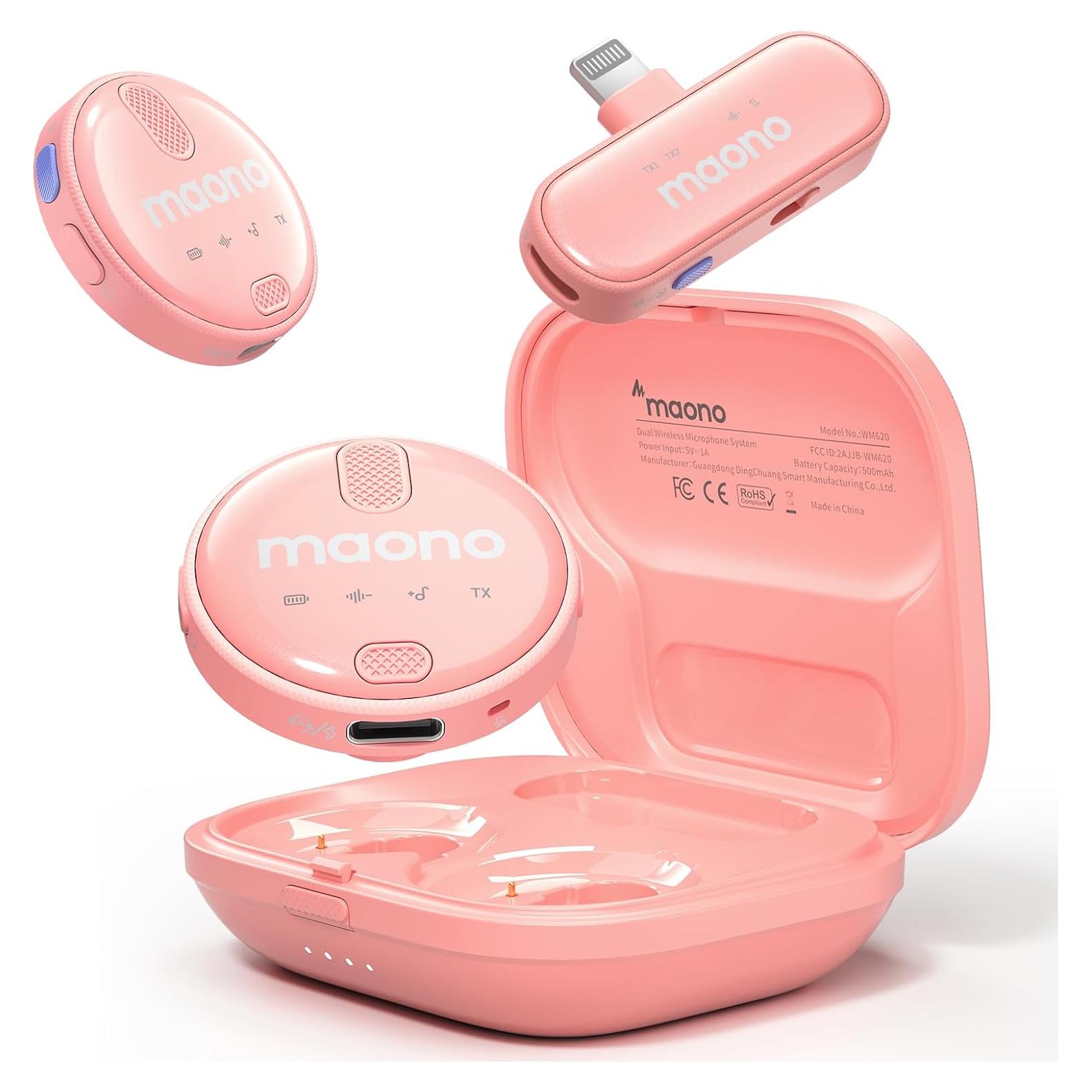 Micrófono Lavalier Inalámbrico MAONO WM620 Rosa 48kHz