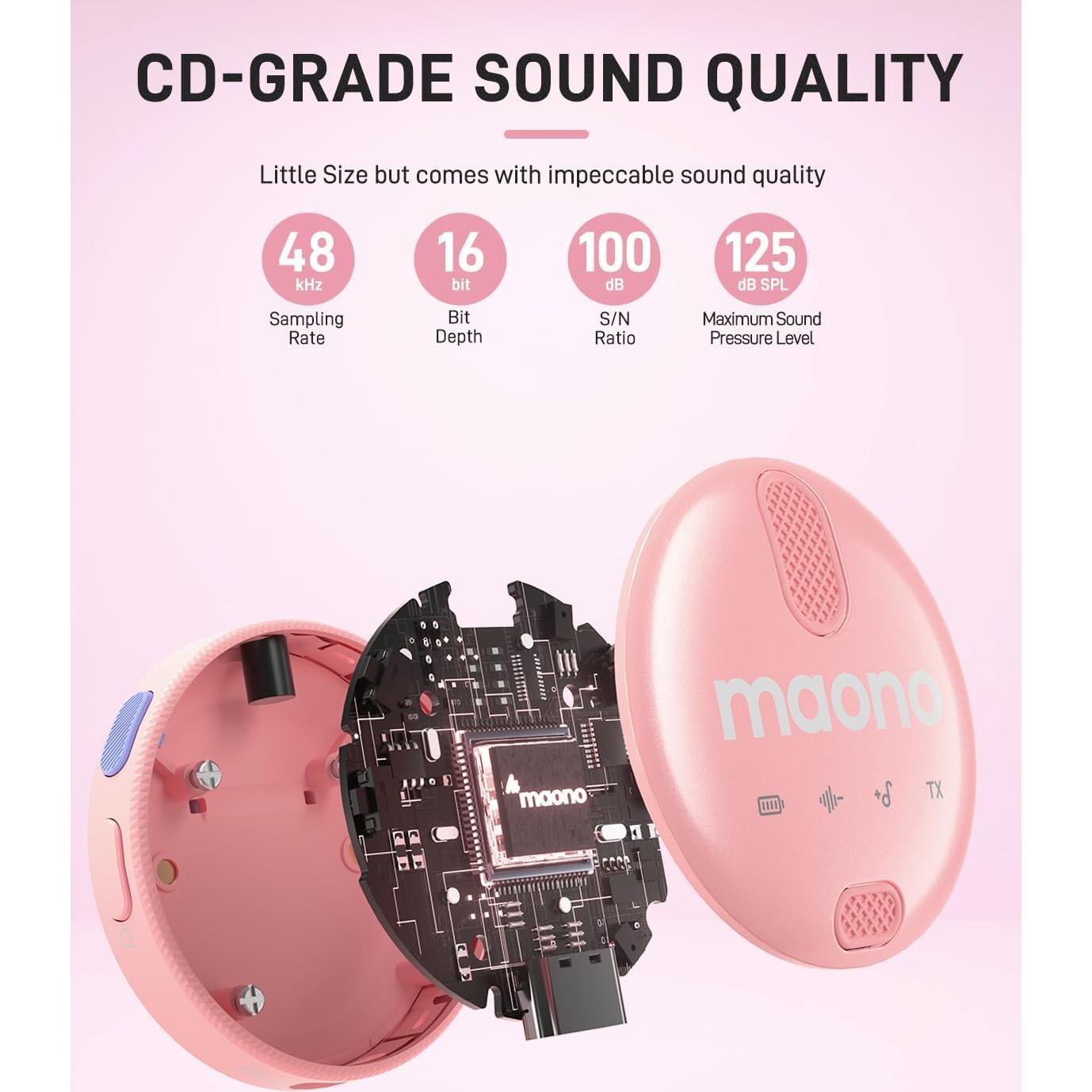 Micrófono Lavalier Inalámbrico MAONO WM620 Rosa 48kHz