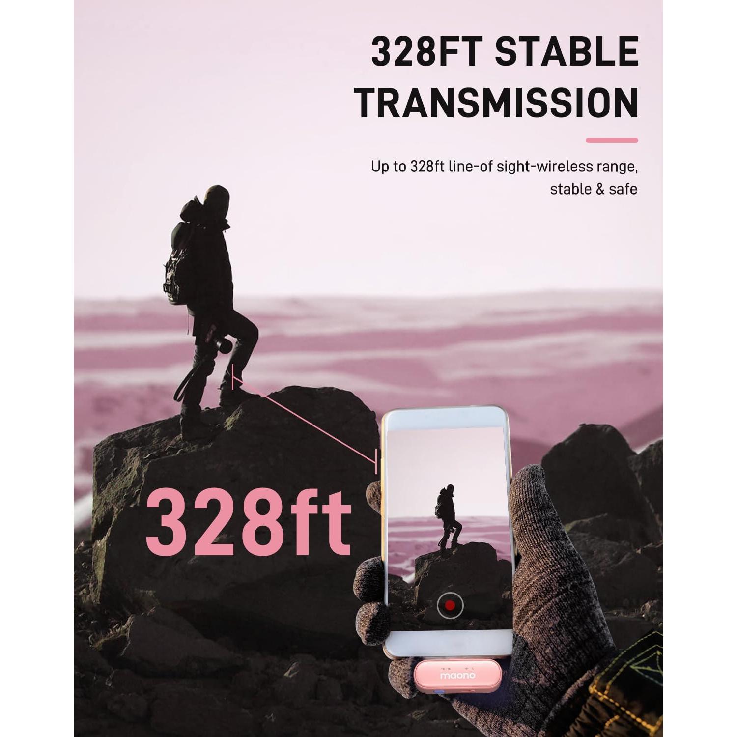 Micrófono Lavalier Inalámbrico MAONO WM620 Rosa 48kHz